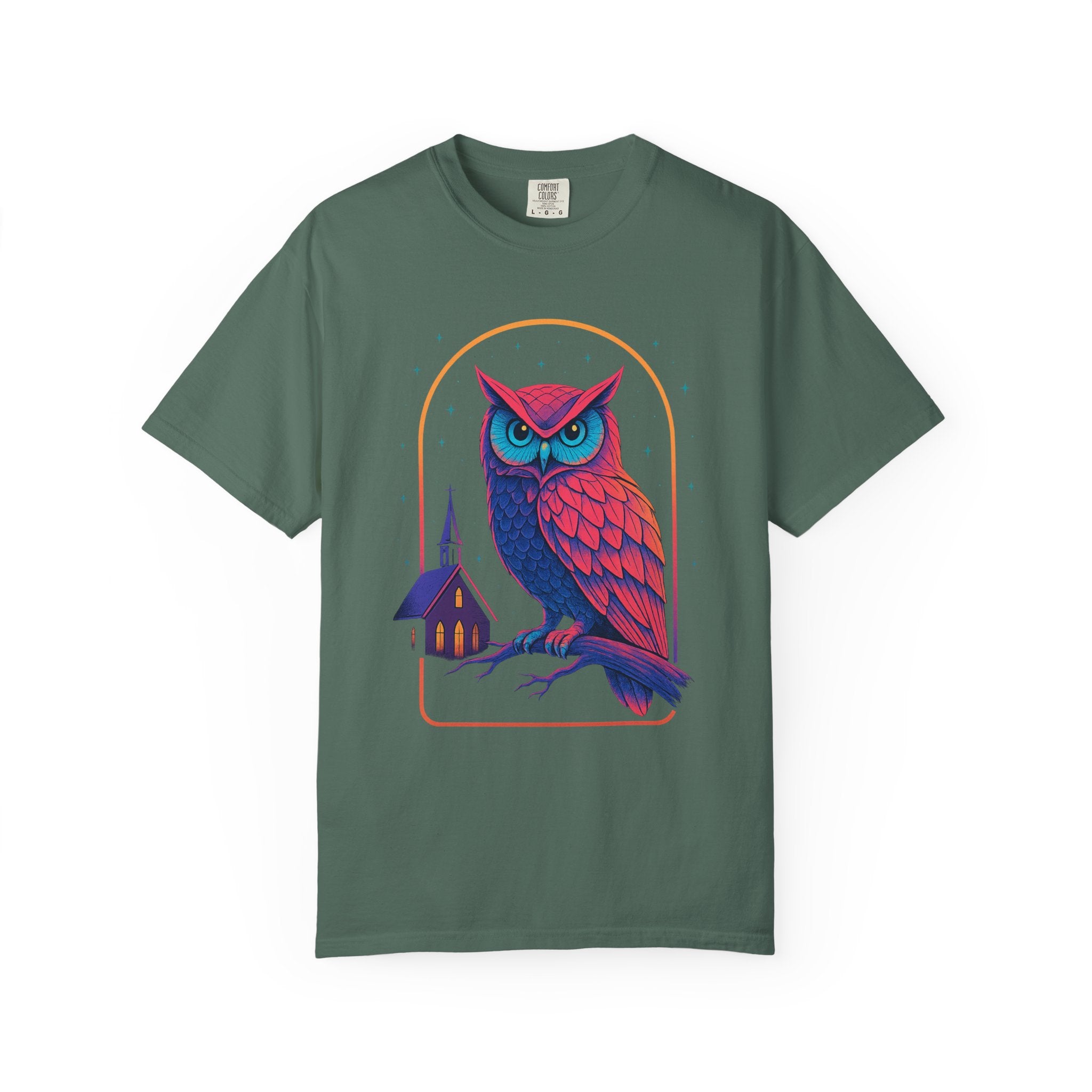 Power Runs Black PRB Neon Owl Illustration T-Shirt | Night Church Graphic Tee by Power Runs Black