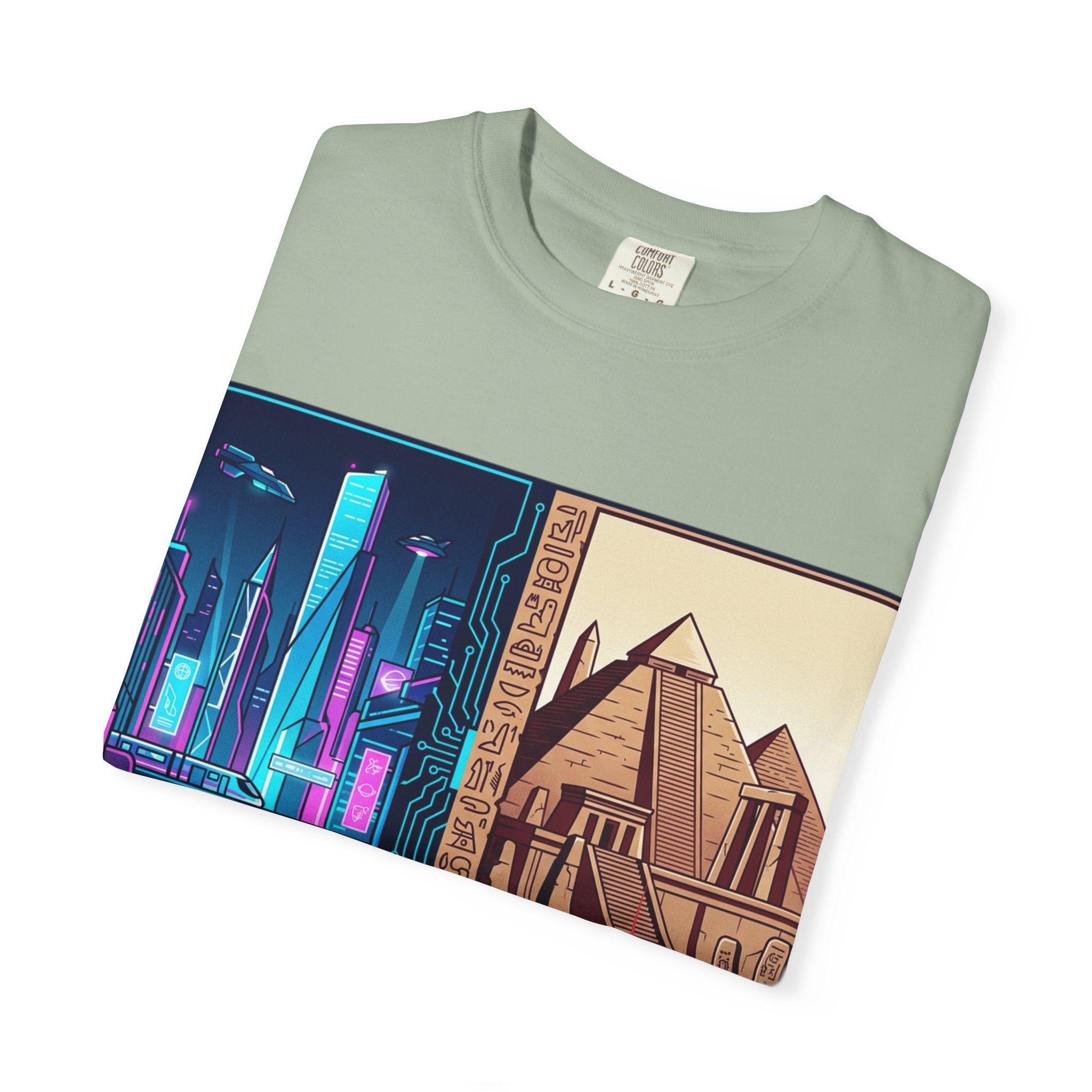 Power Runs Black PRB Blue Technopolis/ Red Dominion Two Worlds One System T-Shirt by Power Runs Black