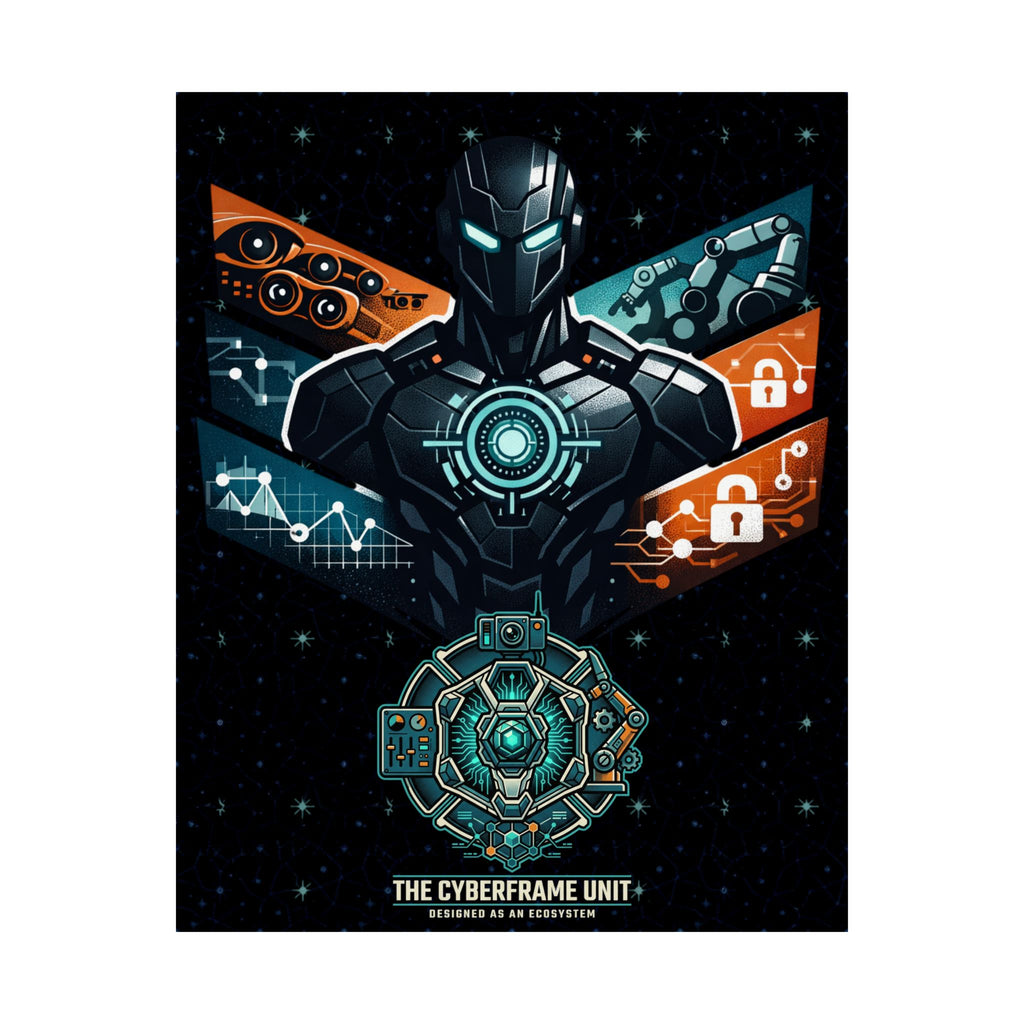 Power Runs Black Cyberframe Unit Sci‑Fi Poster — Matte Vertical by Power Runs Black
