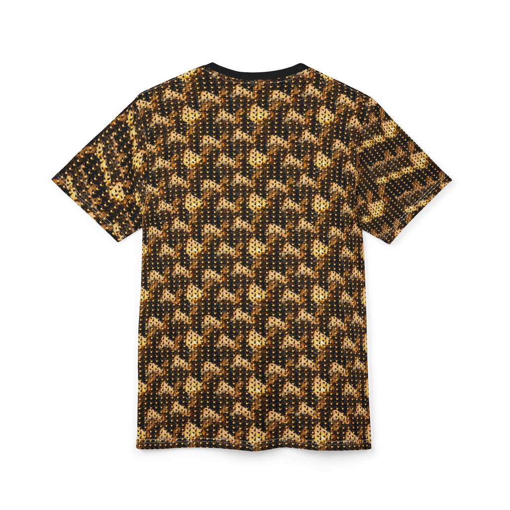 Power Runs Black PRB Golden Houndstooth Knit Pattern Tee | All-Over Print Shirt by Power Runs Black