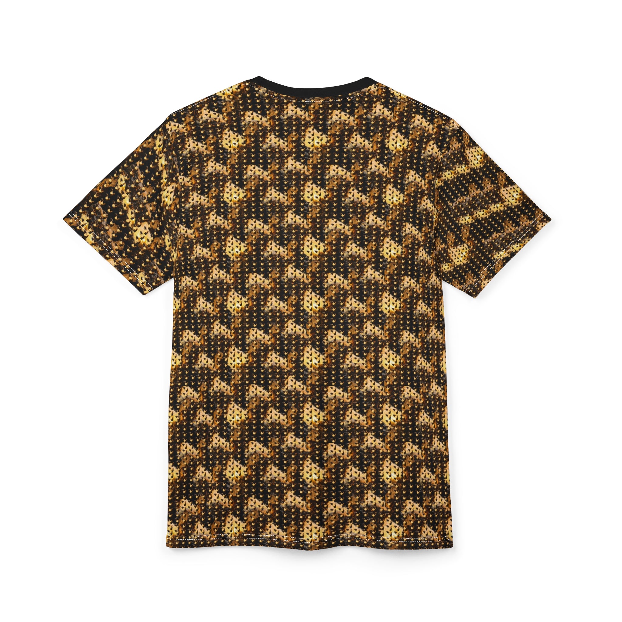 Power Runs Black PRB Golden Houndstooth Knit Pattern Tee | All-Over Print Shirt by Power Runs Black