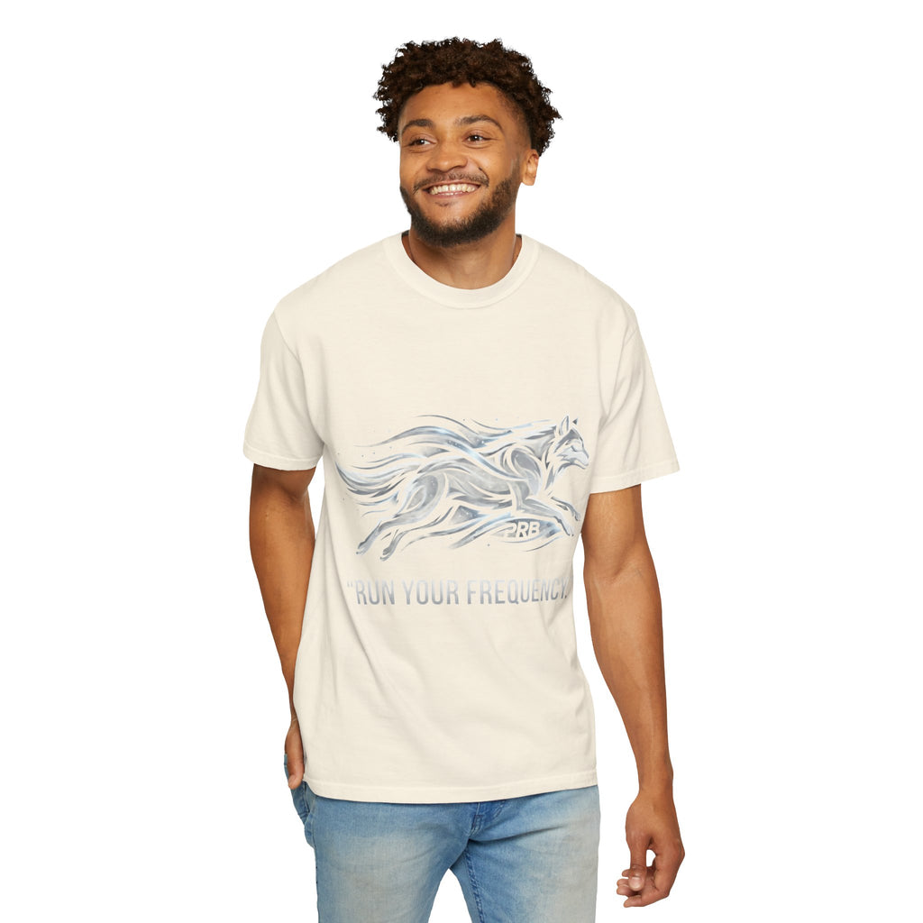 Wolf Graphic T-Shirt — 'Run Your Frequency' Motivational Tee by Printify