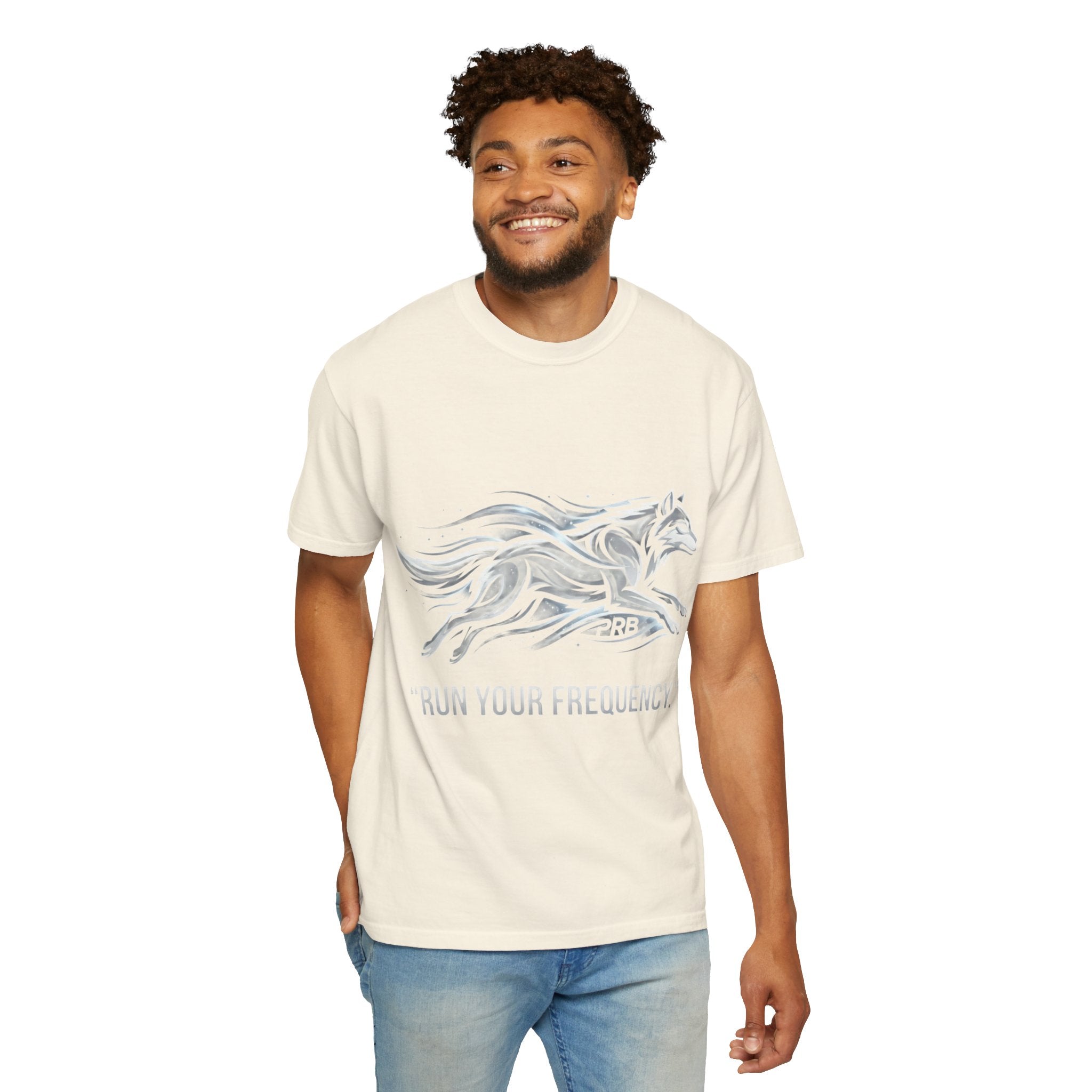 Wolf Graphic T-Shirt — 'Run Your Frequency' Motivational Tee by Printify