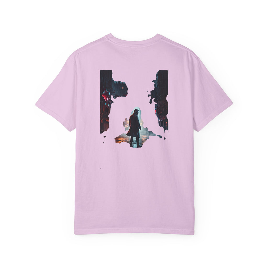 Syndication Loop Cyberpunk Portrait Tee — Tech-Noir Graphic T-Shirt | Power Runs Black by Printify