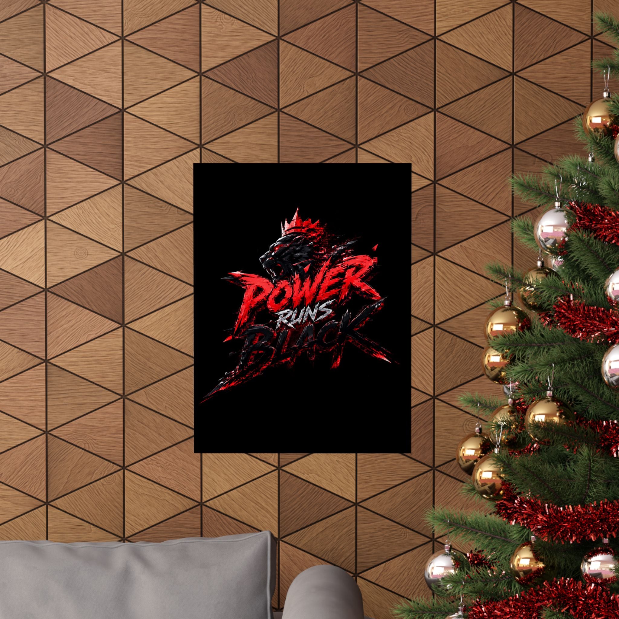 Power Runs Black Matte Poster — Red Panther Skull Graphic Wall Art by Power Runs Black