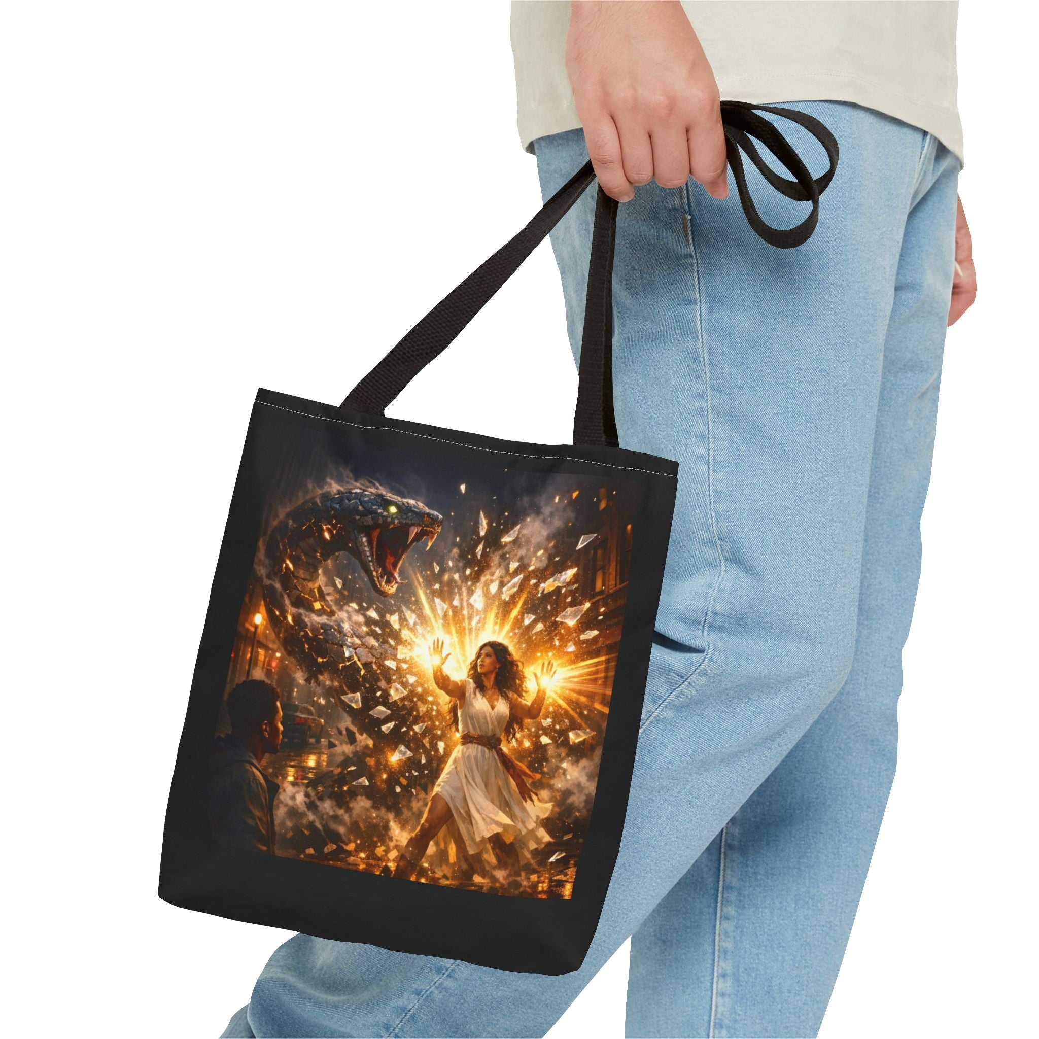 PRB Raging Serpent Burst tote bag | Fantasy serpent explosion art by Printify
