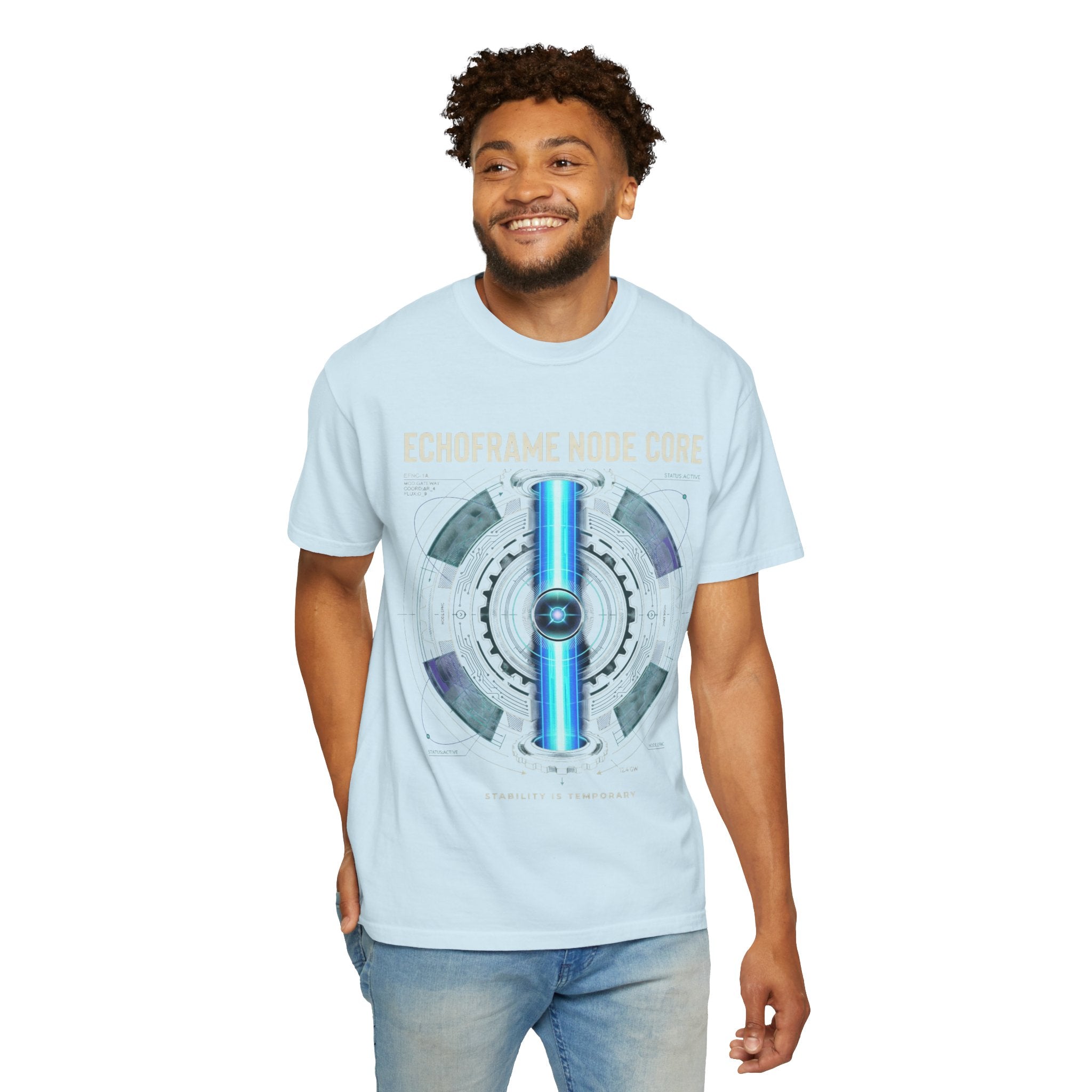 Power Runs Black PRB Echoframe Node Core T-Shirt — Futuristic Tech Graphic Tee by Power Runs Black