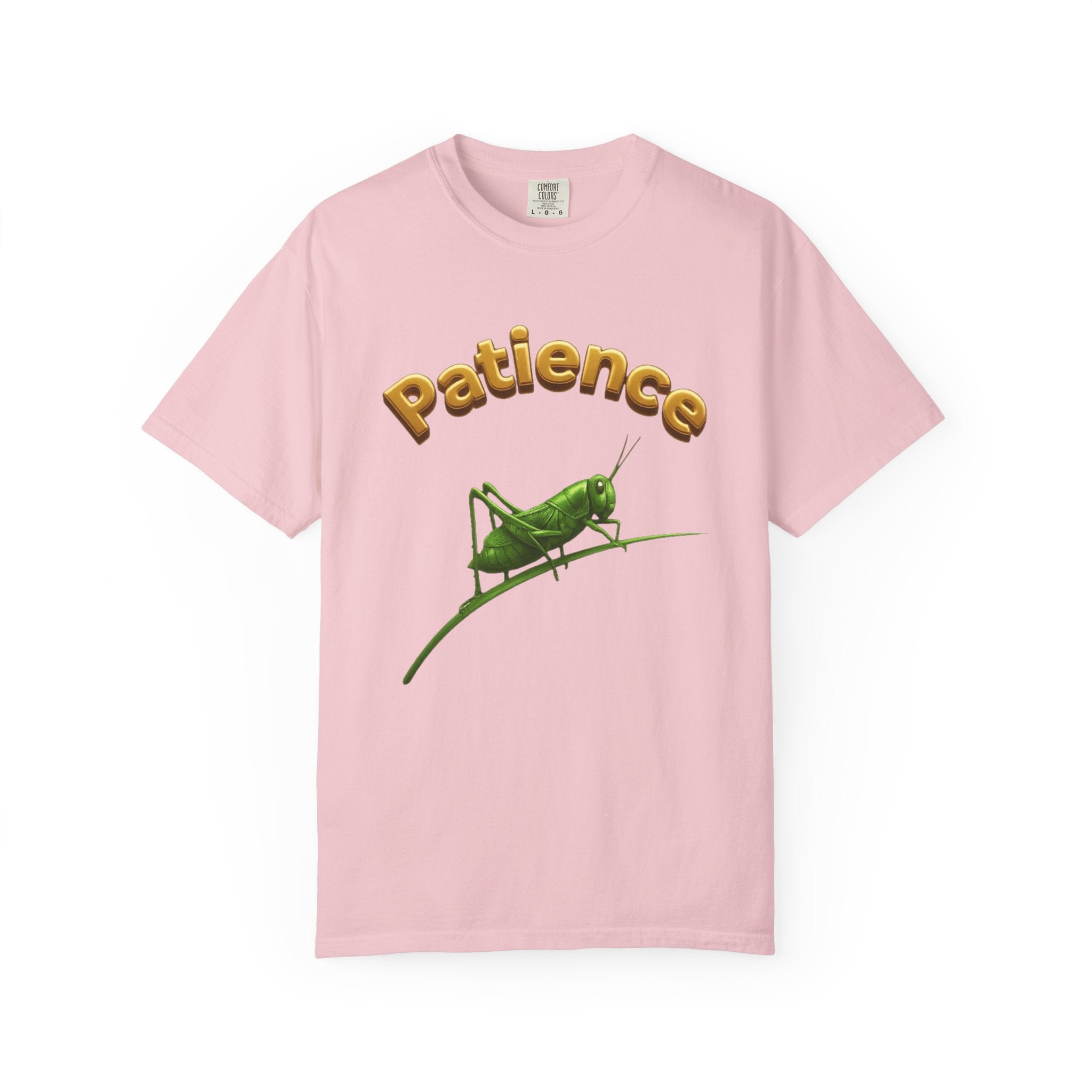 PRB Patience Grasshopper T-shirt | Green Grasshopper Illustration, Positive Quote by Power Runs Black