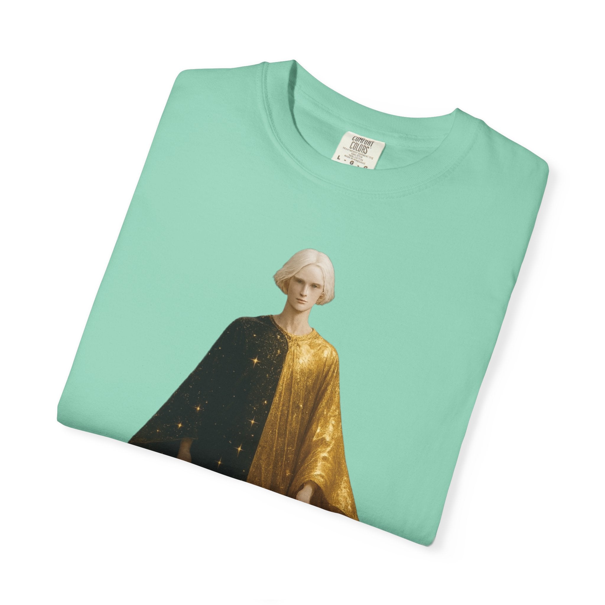 Power Runs Black PRB Twelfth Golden Cloak Figure T-Shirt | Surreal Angelic Portrait by Power Runs Black