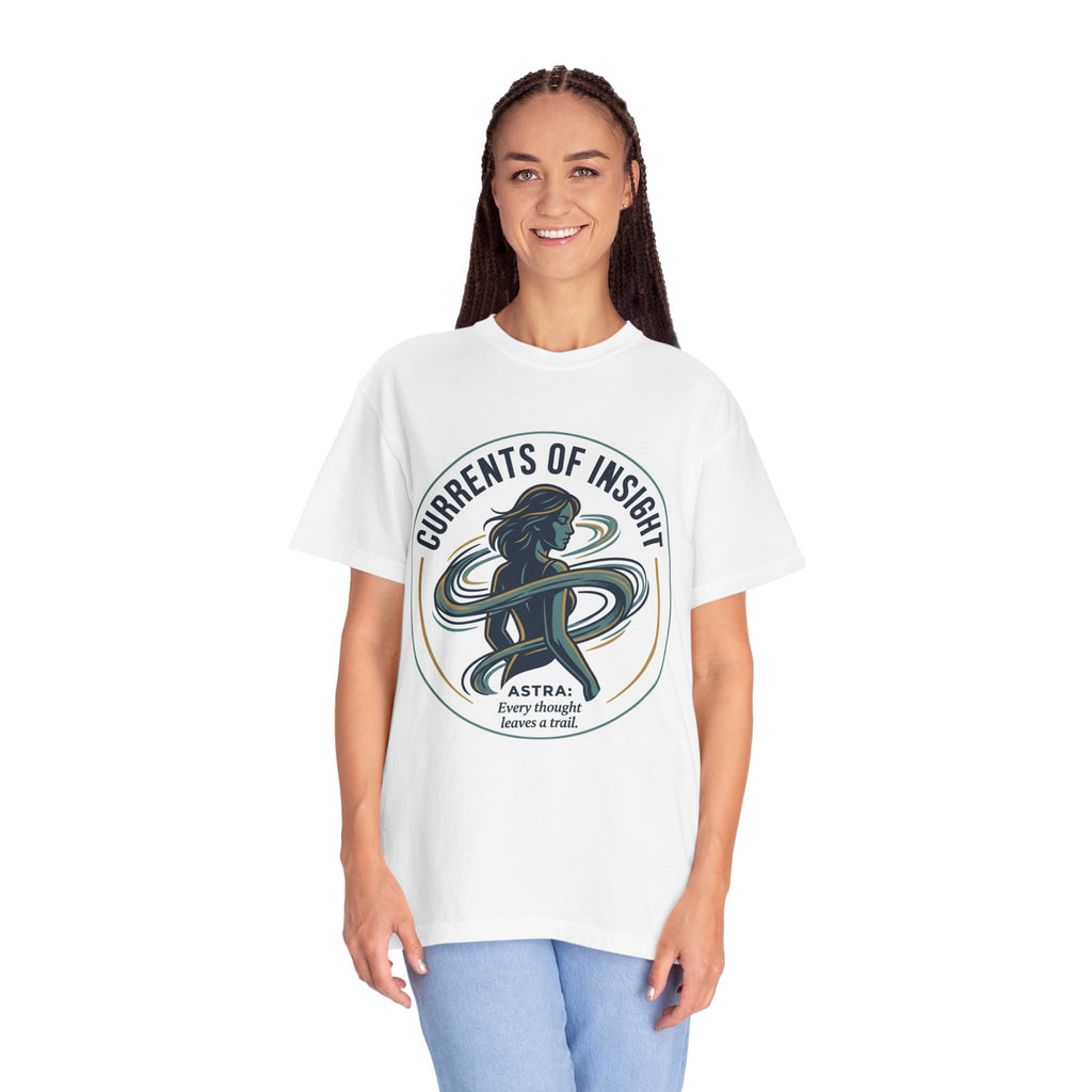 Power Runs Black Currents of Insight T-Shirt — 'Astra: Every thought leaves a trail' Graphic Tee by Power Runs Black