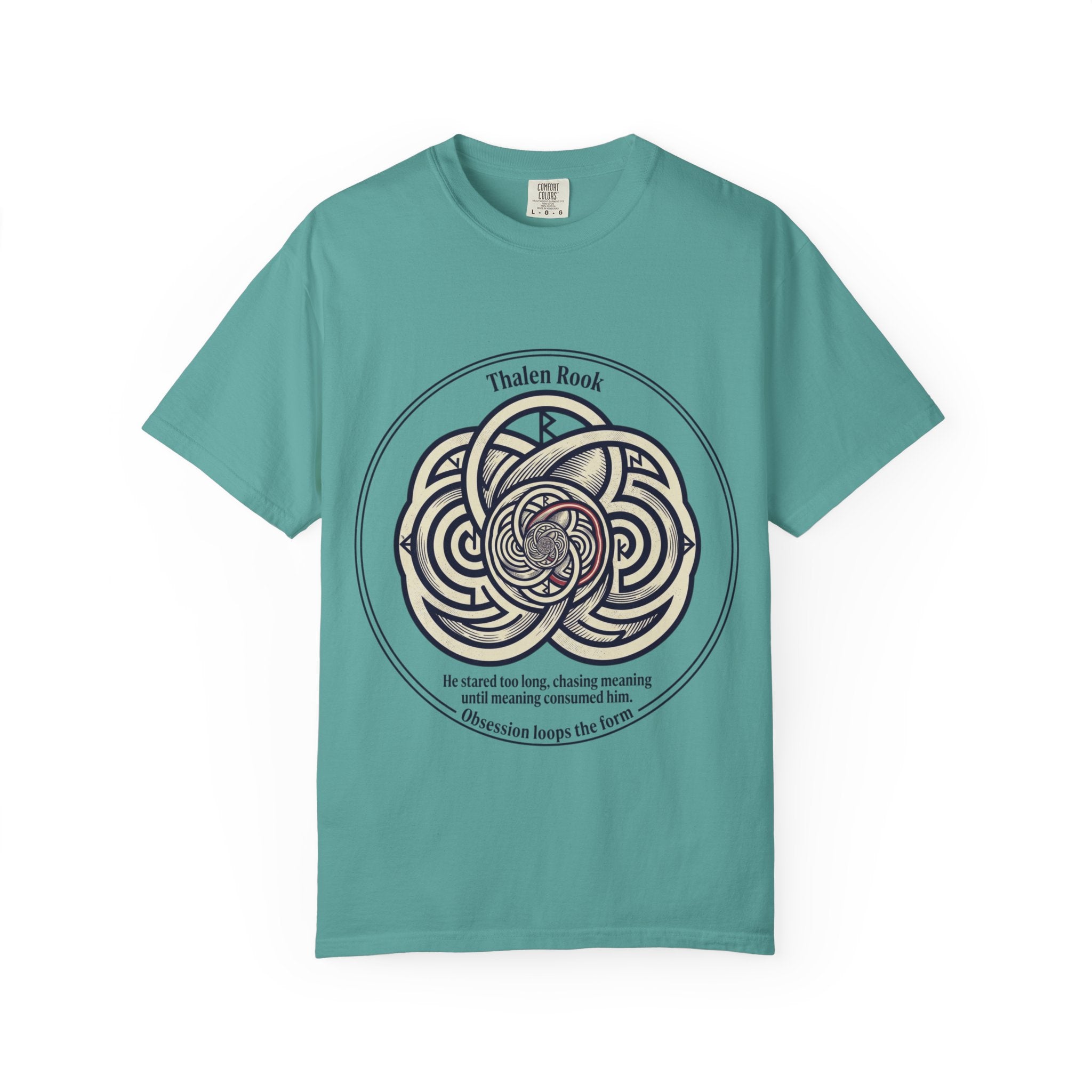 Power Runs Black PRB Thalen Rook Celtic Knot Graphic T-Shirt — "He stared too long..." Quote Tee by Printify