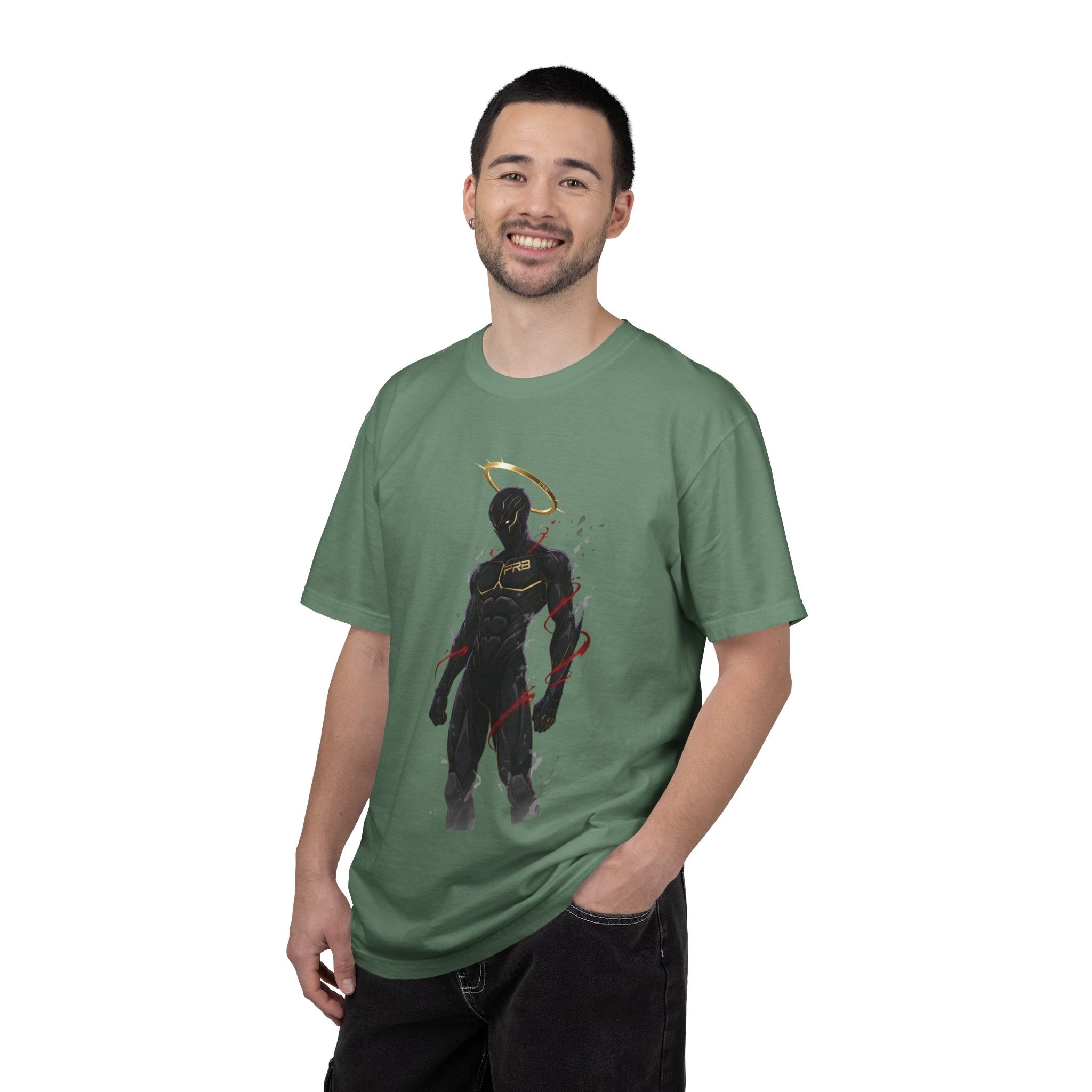 PRB Shadow Hero Graphic T-Shirt — Haloed Vigilante Illustration by Printify