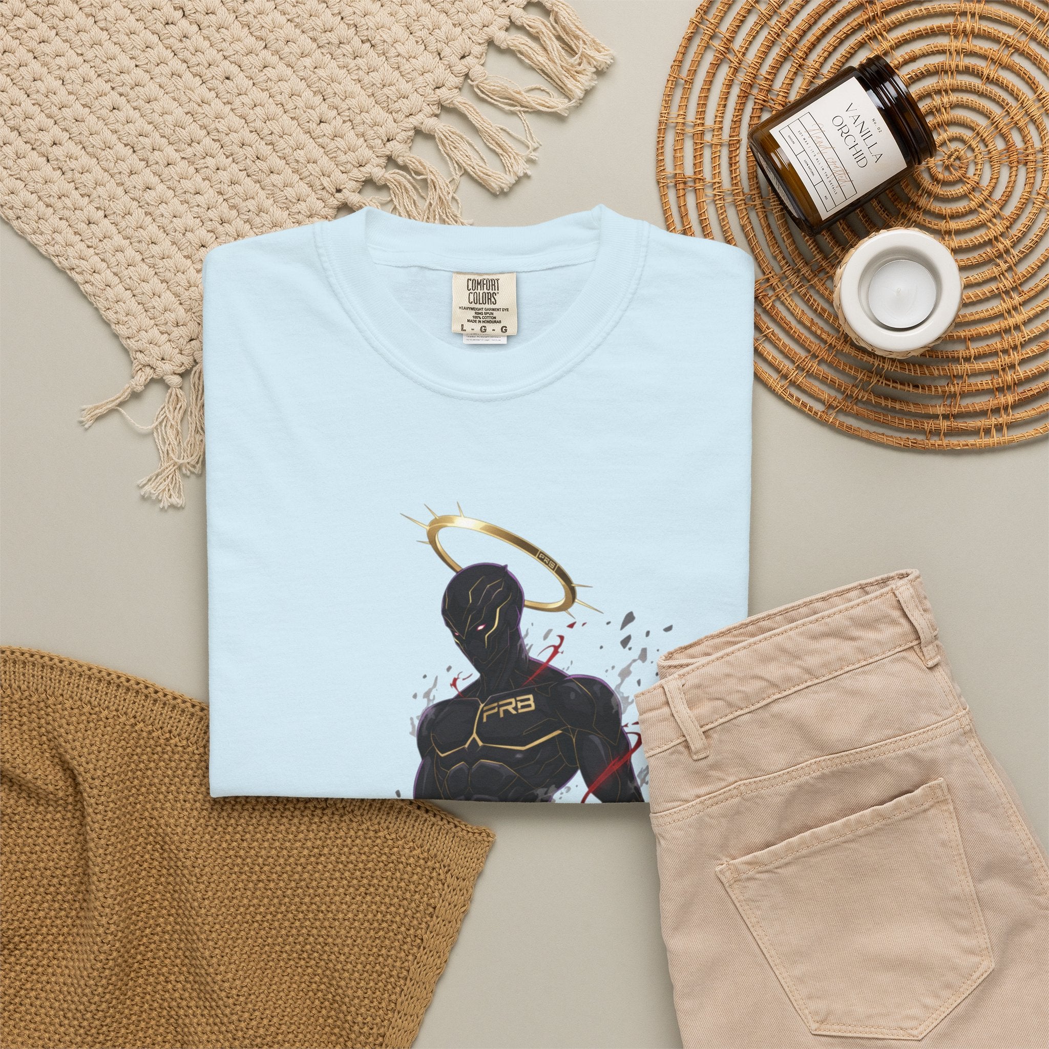 PRB Shadow Hero Graphic T-Shirt — Haloed Vigilante Illustration by Power Runs Black