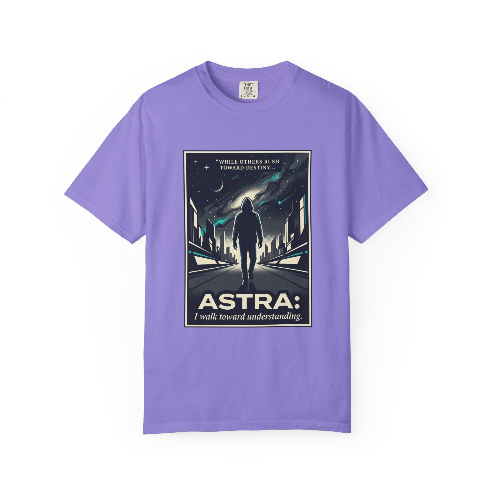 Power Runs Black Astra Sci‑Fi Graphic T-Shirt — "I walk toward understanding" Poster Design by Power Runs Black