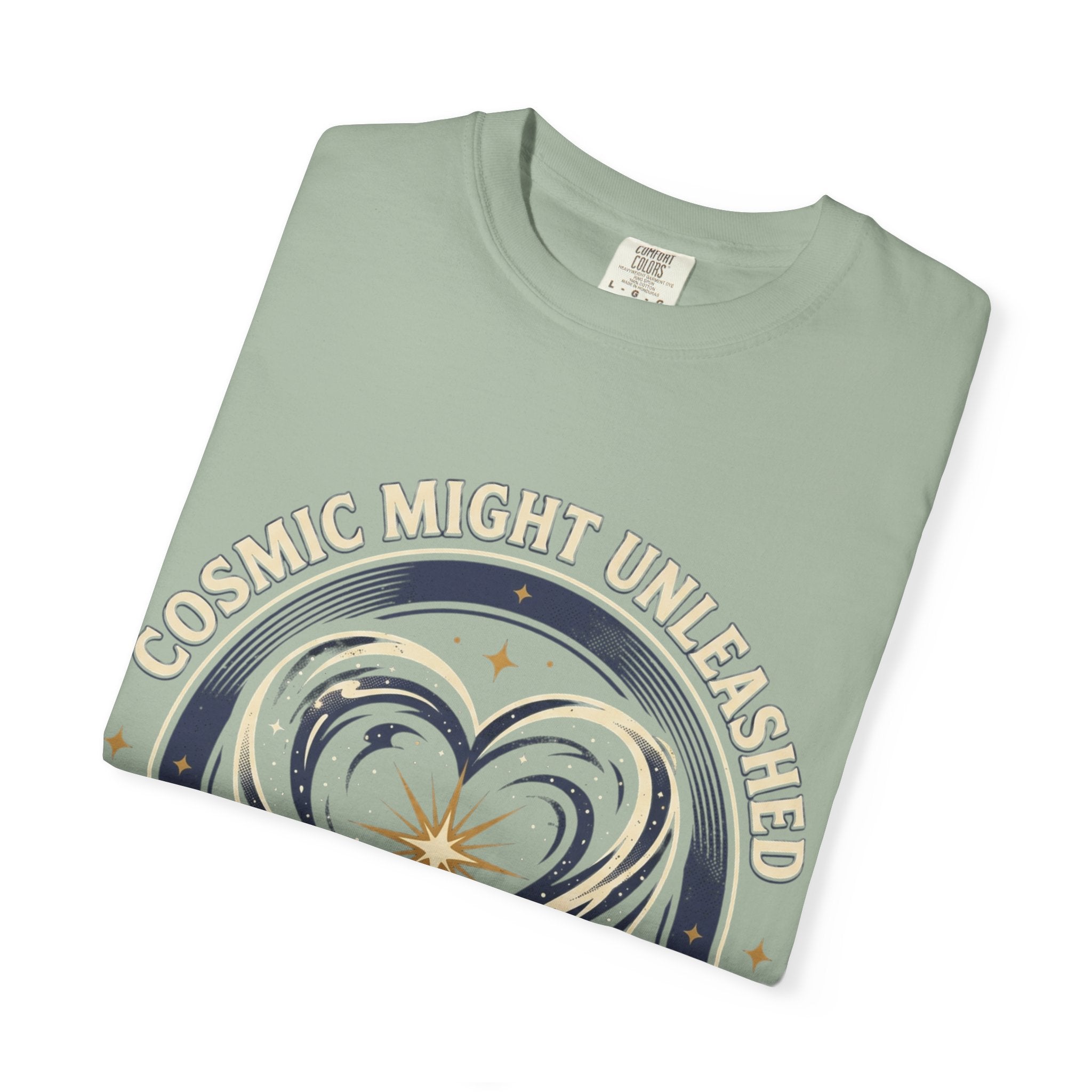 PRB Starforged Flex Cosmic Might Unleashed Heart Graphic T-Shirt — "Cosmic Might Unleashed" Astral Design by Power Runs Black