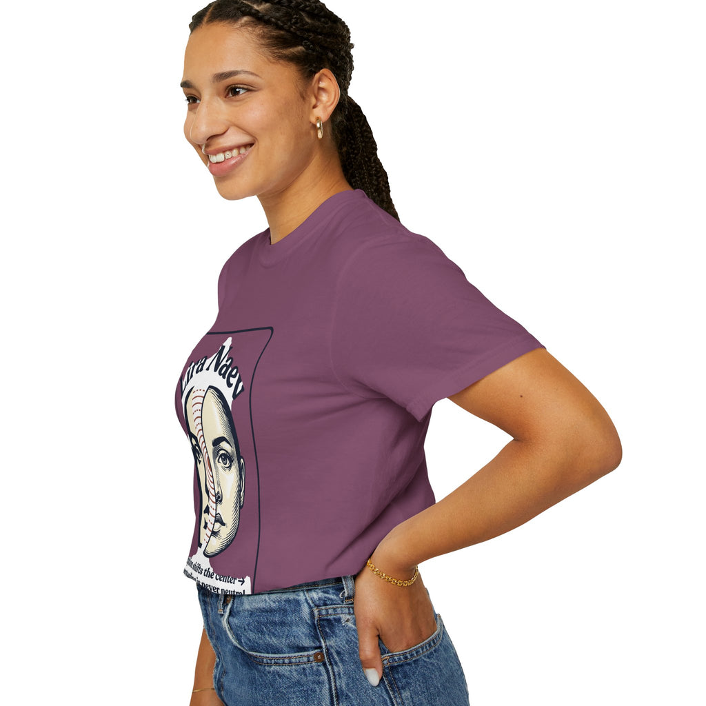 Power Runs Black PRB Lira Naev Split-Face Graphic T-Shirt — “Perception shifts the center” Statement Tee by Printify
