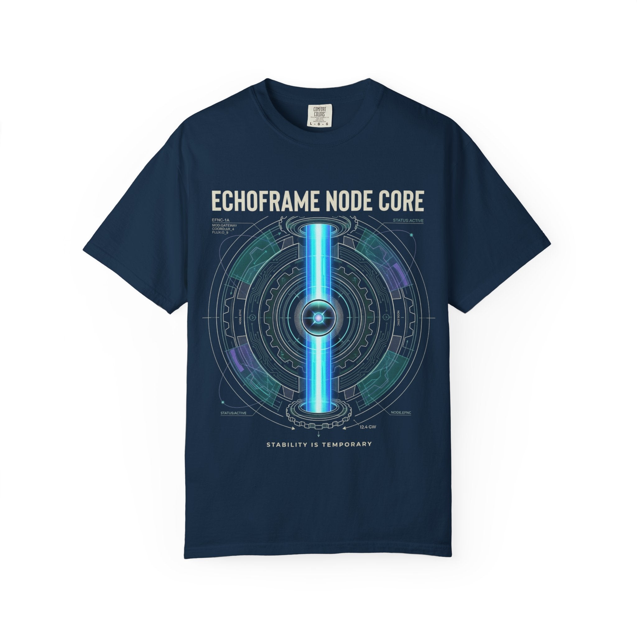Power Runs Black PRB Echoframe Node Core T-Shirt — Futuristic Tech Graphic Tee by Power Runs Black