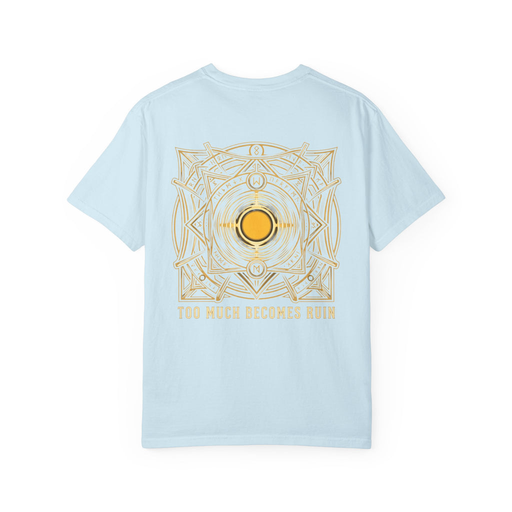 Power Runs Black PRB — Veyra Kain Geometric Sigil Tee with “Too Much Becomes Ruin” Graphic T-Shirt by Power Runs Black