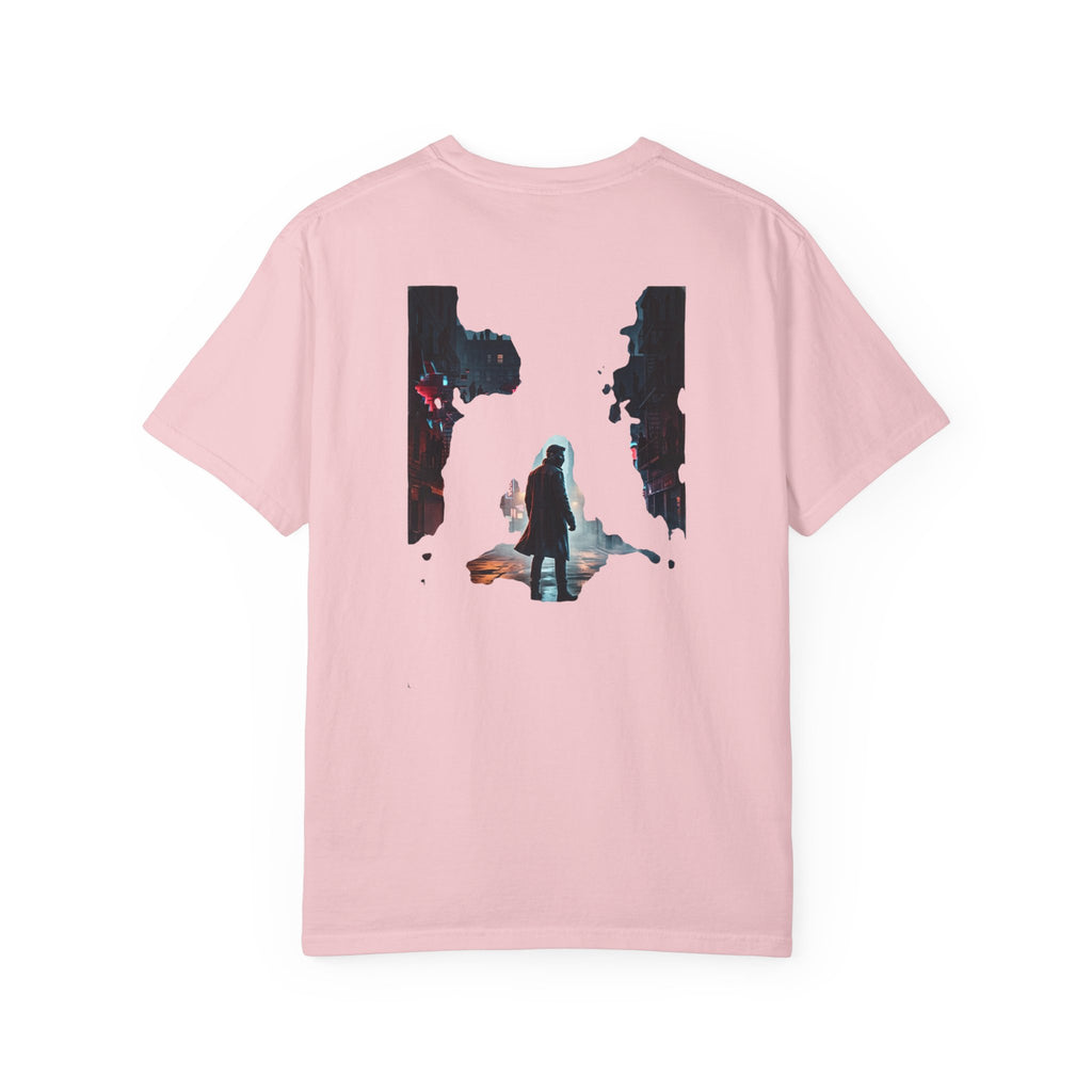 Syndication Loop Cyberpunk Portrait Tee — Tech-Noir Graphic T-Shirt | Power Runs Black by Printify