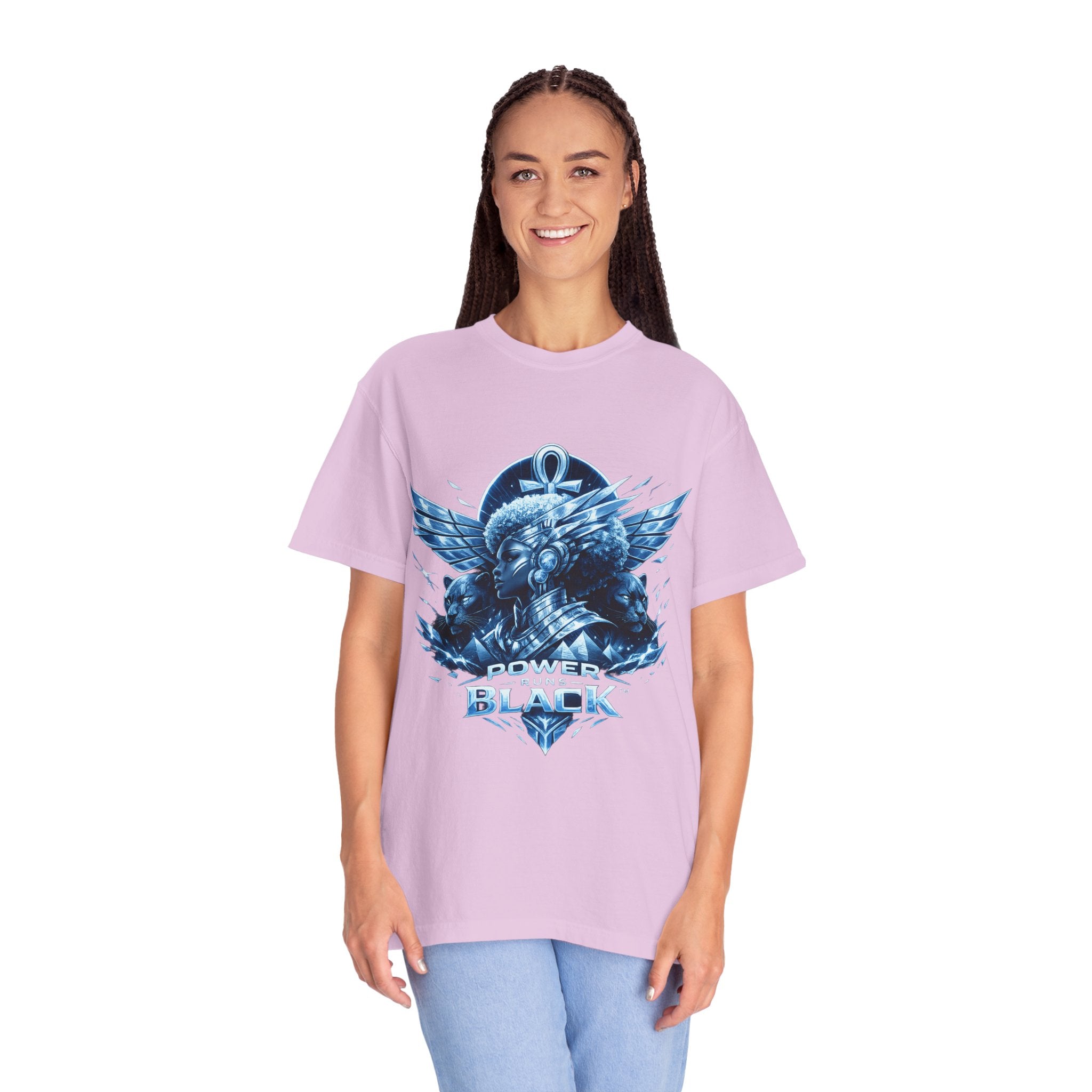 Power of Black Graphic T-Shirt — Egyptian Ankh Warrior Design by Power Runs Black