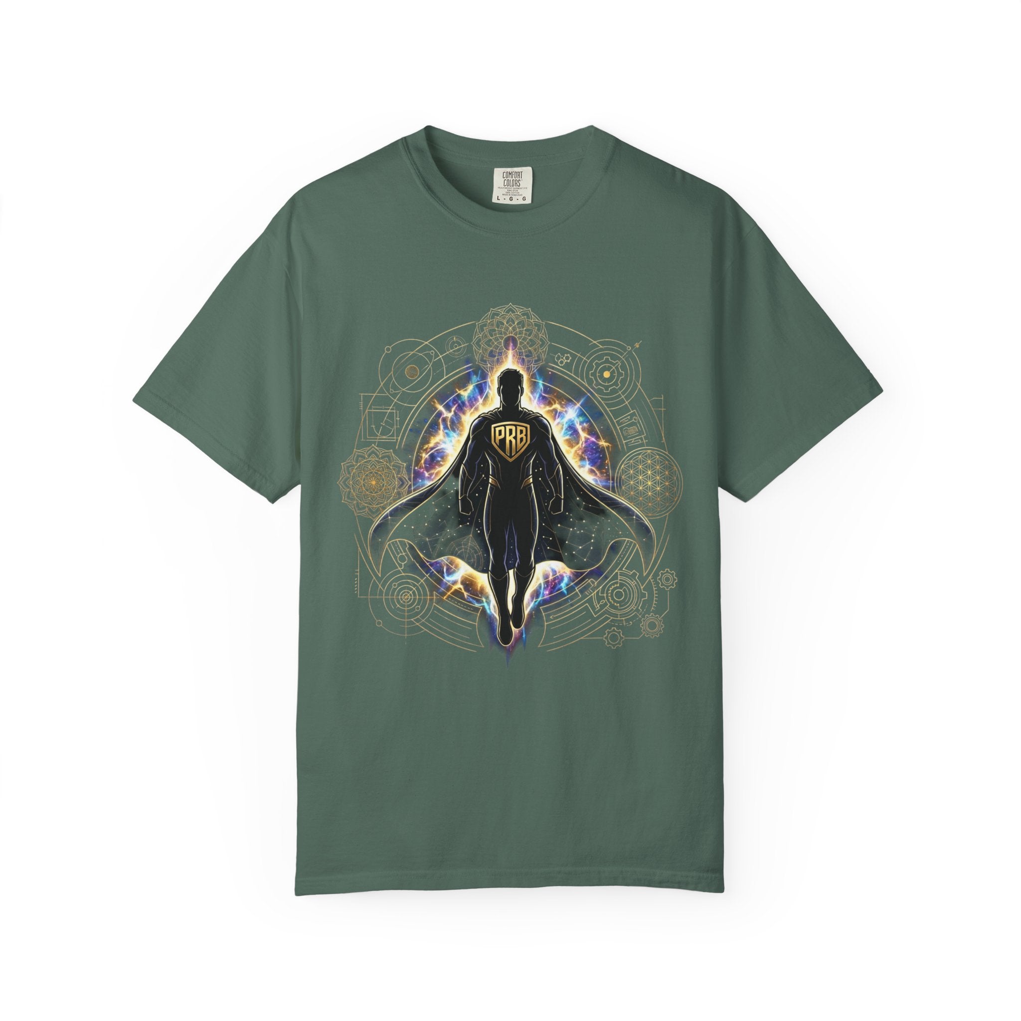 PRB Mystic Cloaked Hero Graphic T-Shirt | Cosmic Aura Geometric Streetwear Tee by Printify