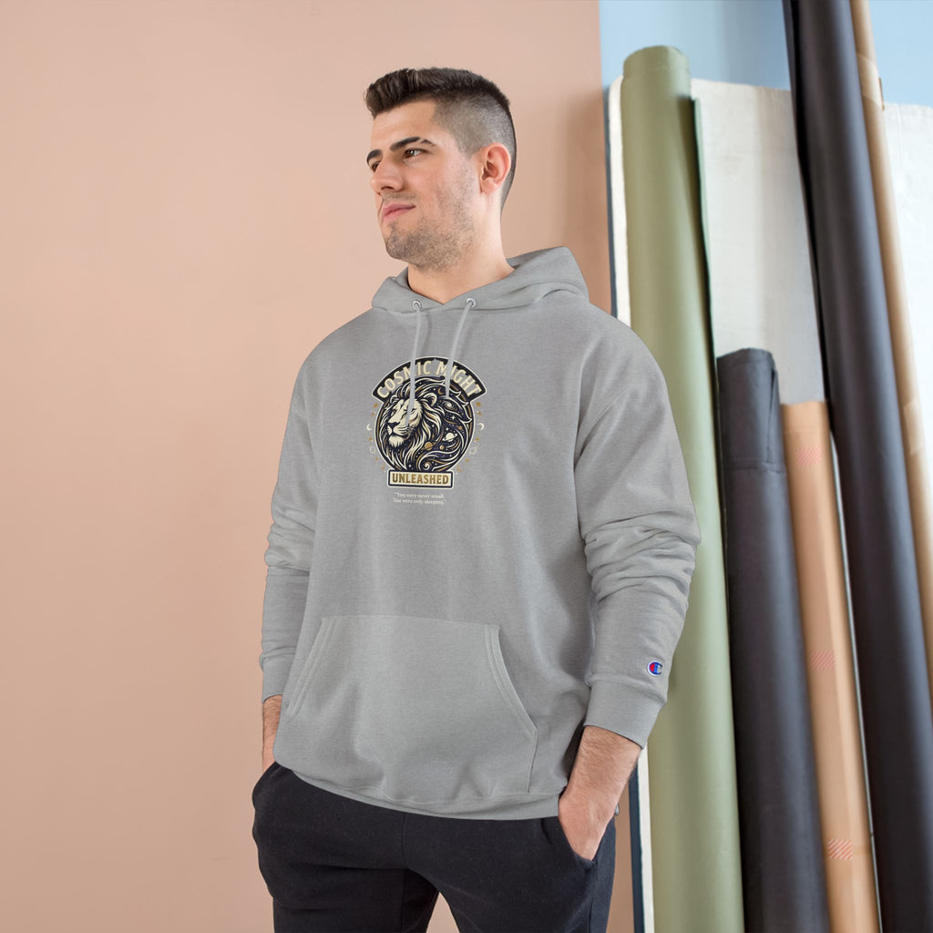 PRB Starforged Flex Cosmic Might Unleashed Lion Crest Hoodie — 'Unleashed' Athletic Champion Graphic Hoodie by Power Runs Black