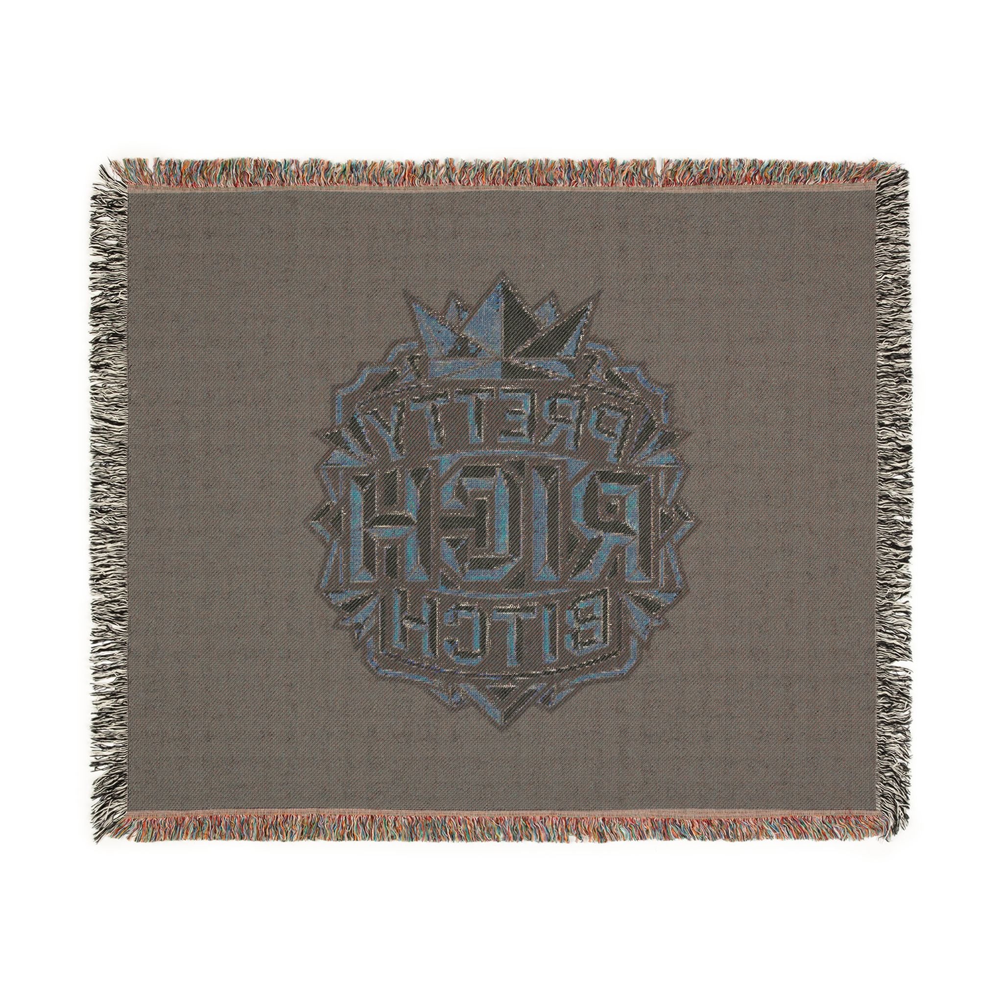 PRB Pretty Rich Bitch Southwestern Aztec Pattern Woven Blanket | Tribal Throw, Geometric Fringe by Power Runs Black
