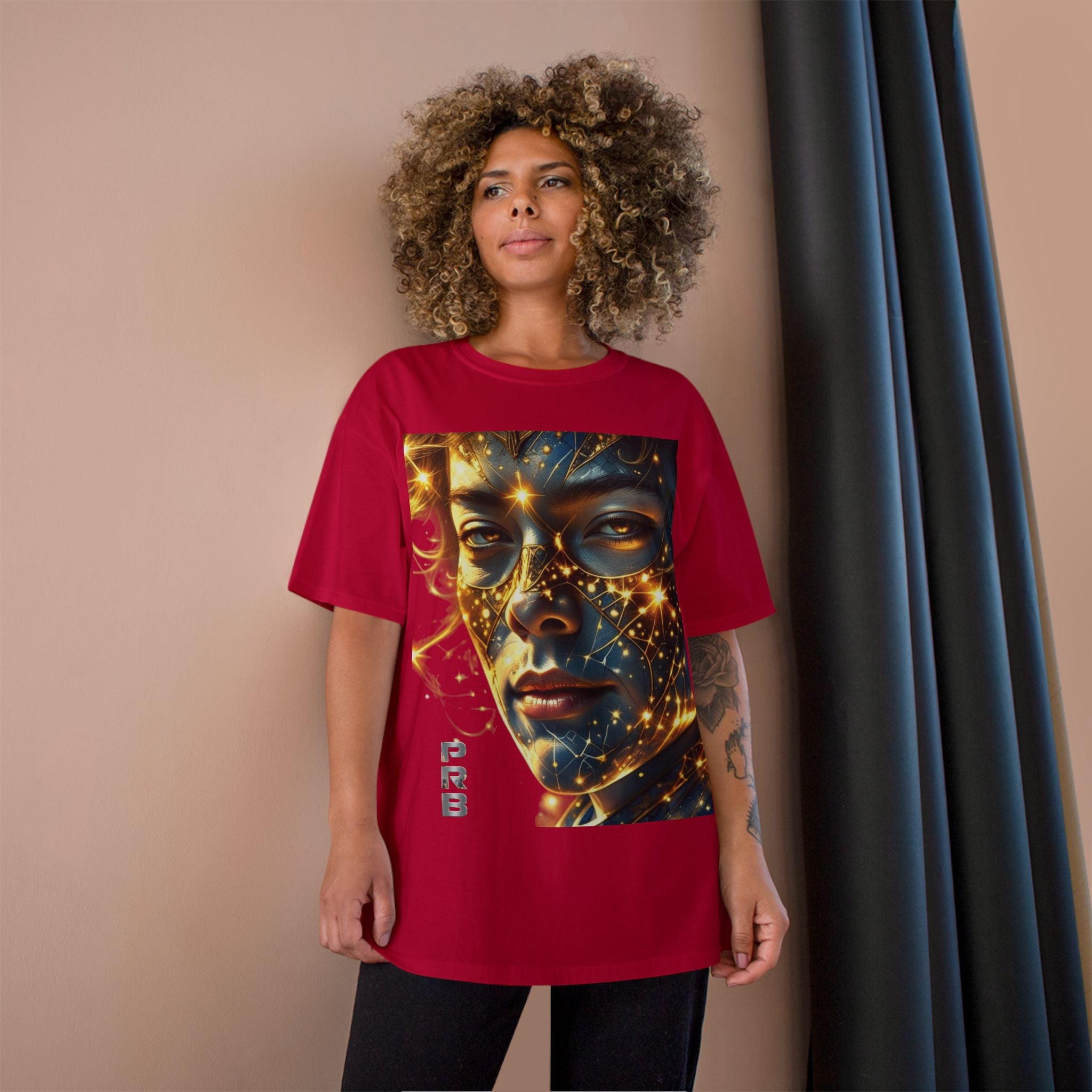 PRB Champion T-Shirt — Cosmic Face Art Tee (Radiant Star Portrait) by Power Runs Black
