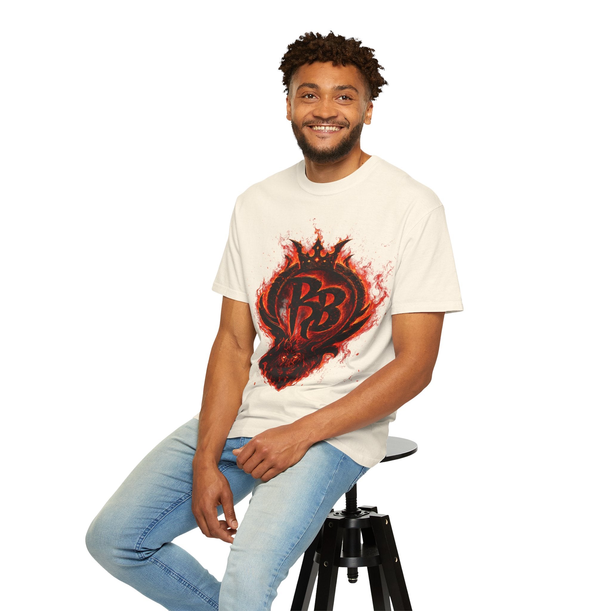 Power Runs Back PRB Flame Logo T-shirt | Fiery Emblem Tee, Grunge Rock Chic by Power Runs Black