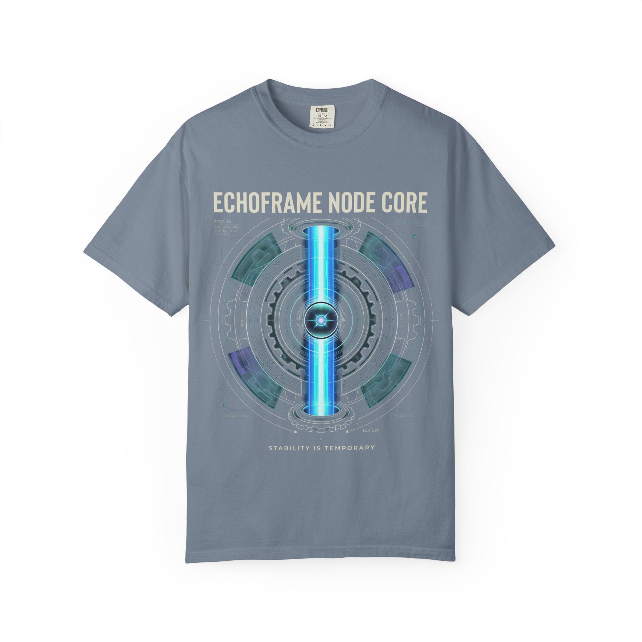 Power Runs Black PRB Echoframe Node Core T-Shirt — Futuristic Tech Graphic Tee by Power Runs Black