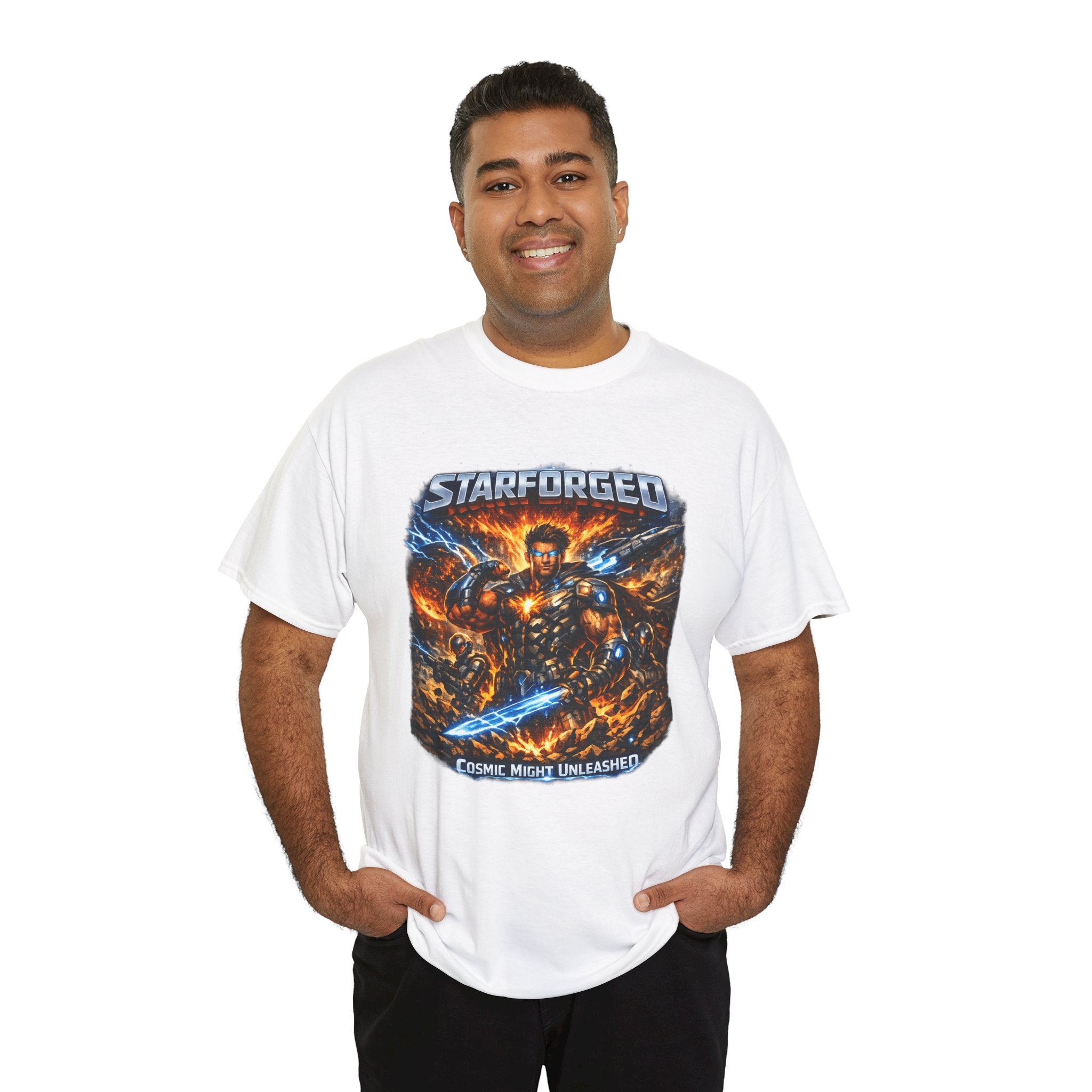 Power Runs Black PRB Starforged Sci‑Fi Graphic Tee (“Cosmic Metal Unleashed”) by Printify