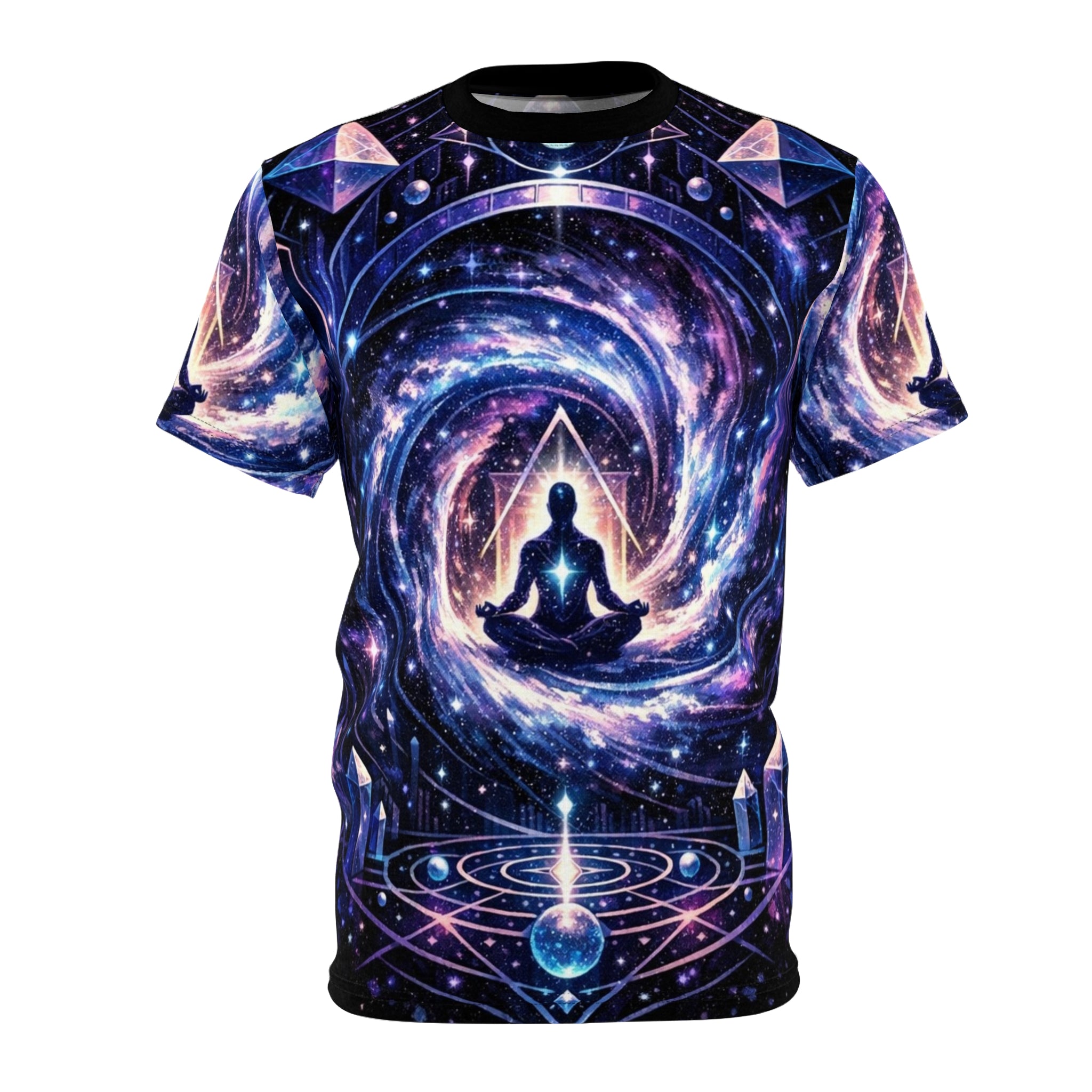 PRB Meditation Galaxy Tee — Spiritual Cosmic AOP Shirt by Power Runs Black