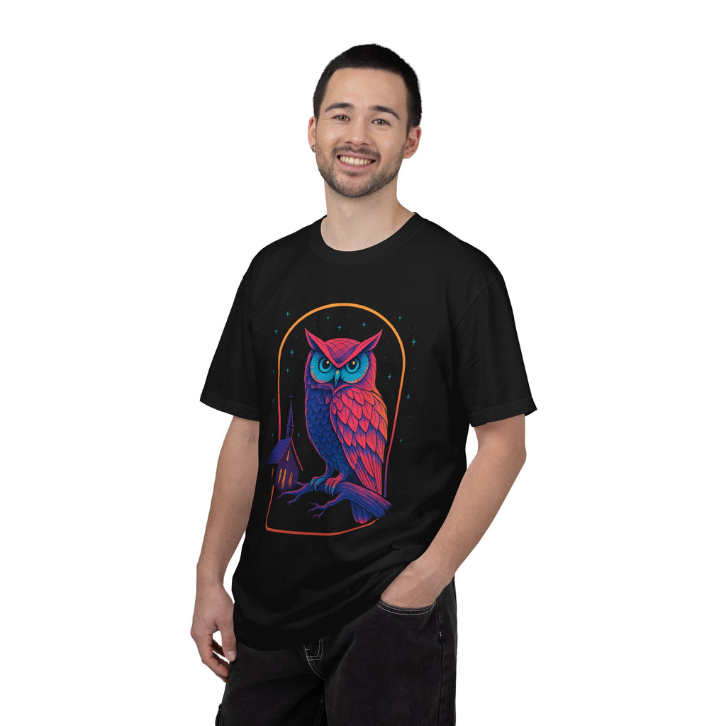 PRB Neon Owl Illustration T-Shirt | Night Church Graphic Tee by Power Runs Black