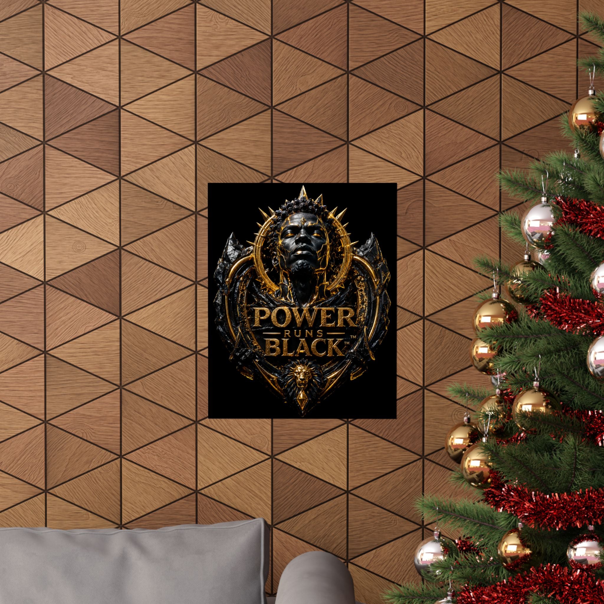 Power Runs Black Matte Poster — Gold & Black Regal Wall Art by Power Runs Black