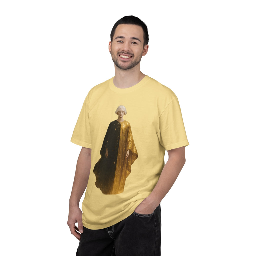 Power Runs Black PRB Twelfth Golden Cloak Figure T-Shirt | Surreal Angelic Portrait by Power Runs Black