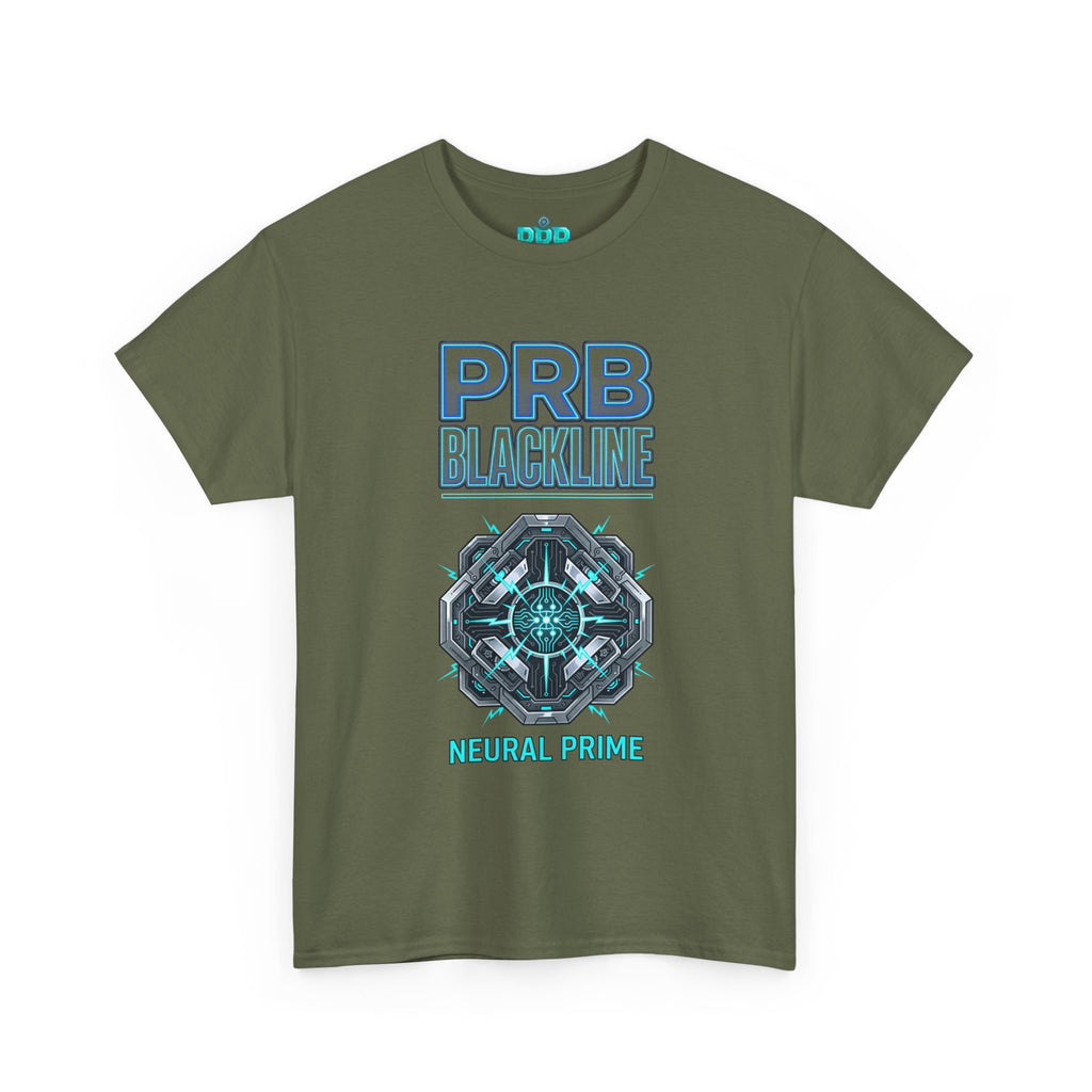PRB Blackline Neural Prime Tech Tee — Futuristic Sci‑Fi Circuit Graphic T-Shirt by Power Runs Black