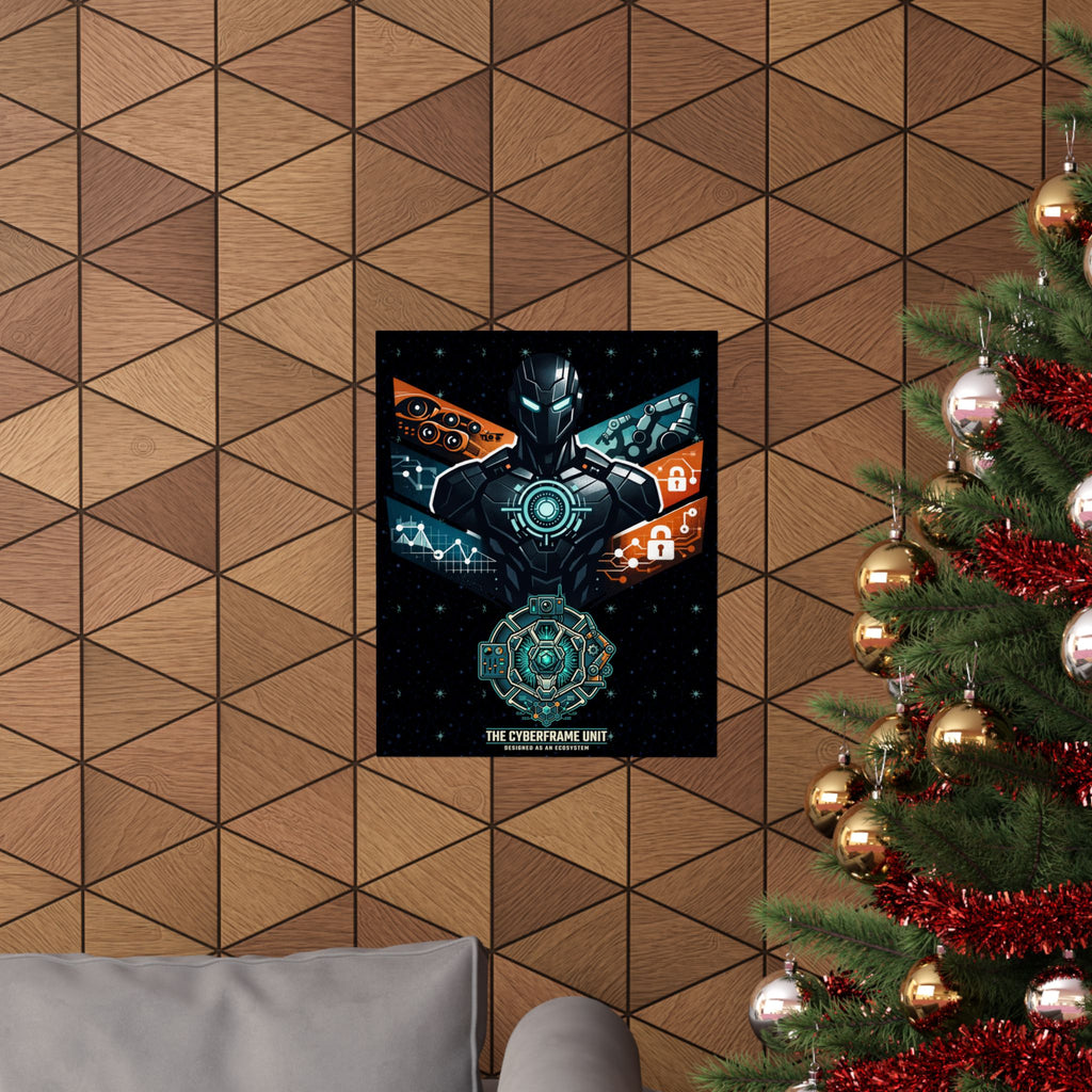 Power Runs Black Cyberframe Unit Sci‑Fi Poster — Matte Vertical by Power Runs Black