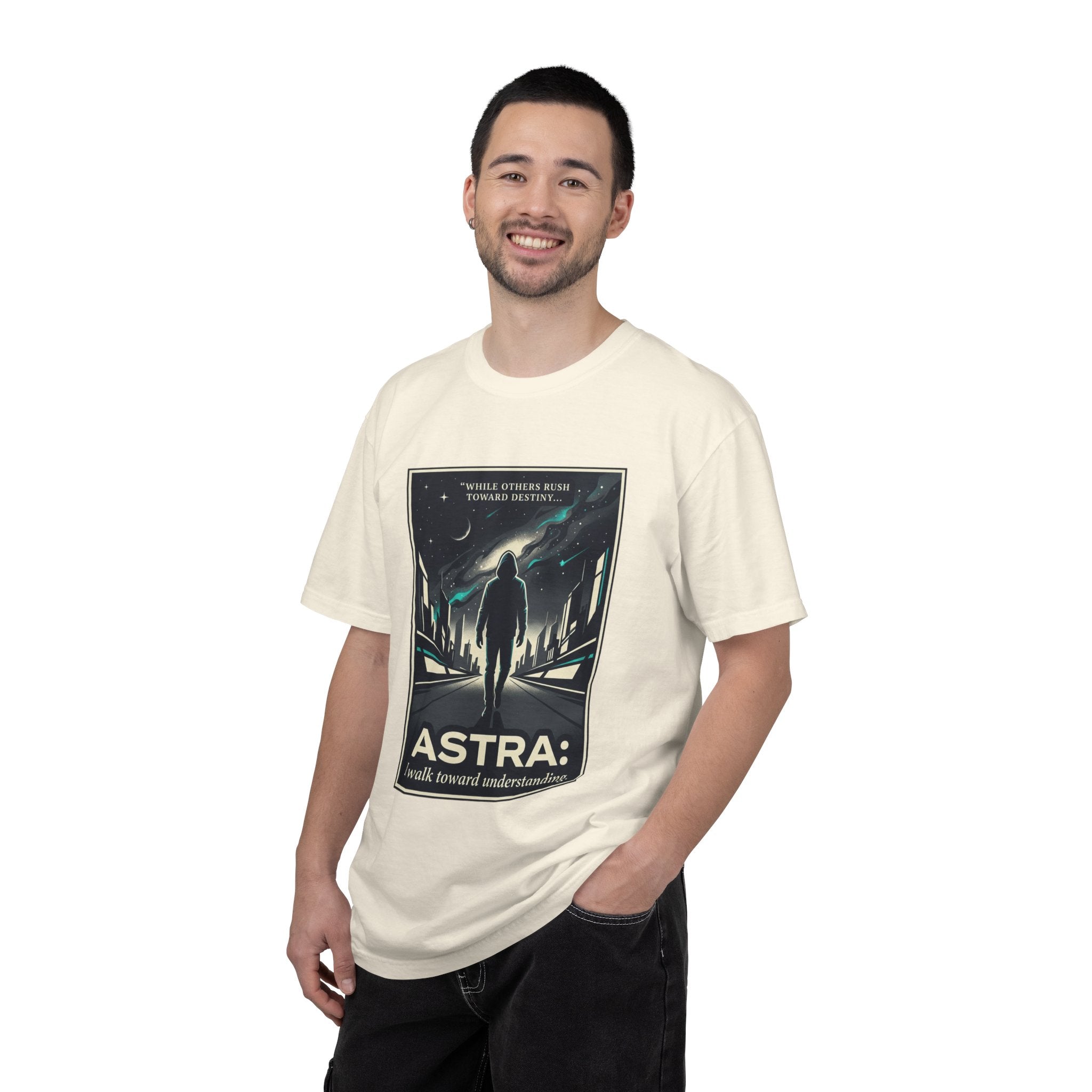 Power Runs Black Astra Sci‑Fi Graphic T-Shirt — "I walk toward understanding" Poster Design by Power Runs Black