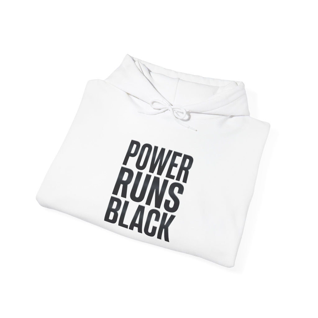 Power Runs Black Hoodie — Bold Graphic Athletic Streetwear by Printify