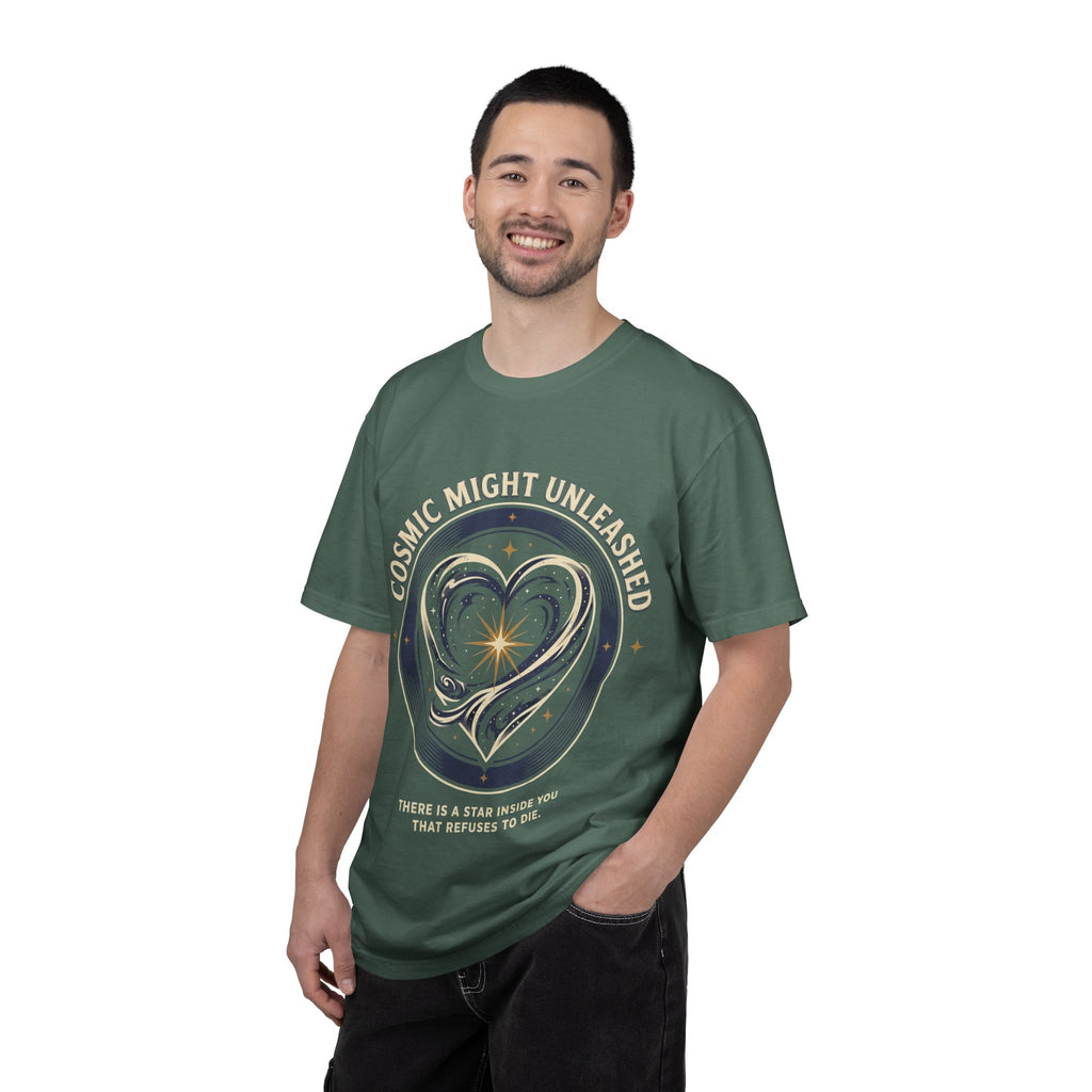 PRB Starforged Flex Cosmic Might Unleashed Heart Graphic T-Shirt — "Cosmic Might Unleashed" Astral Design by Power Runs Black