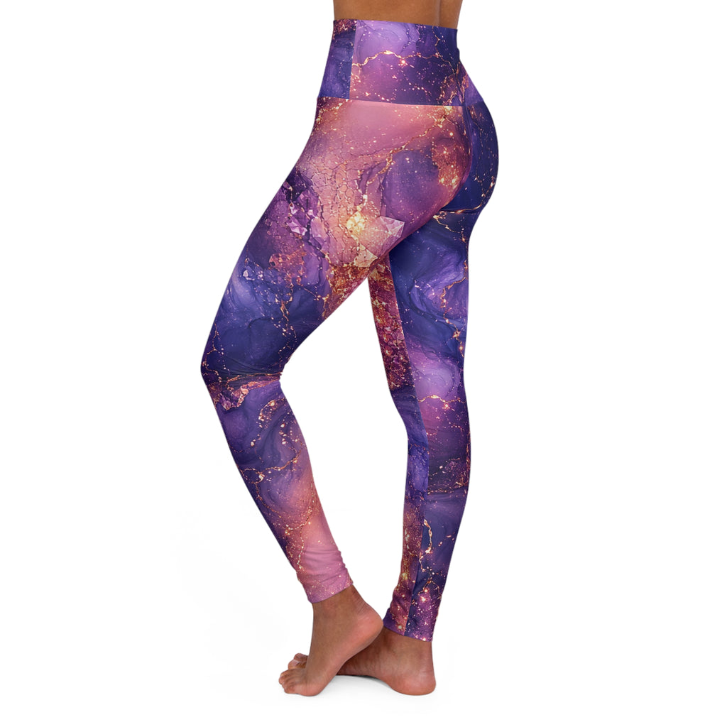 PRB Purple Galaxy Marble Leggings High Waisted Yoga Leggings | Space Swirl Print by Power Runs Black