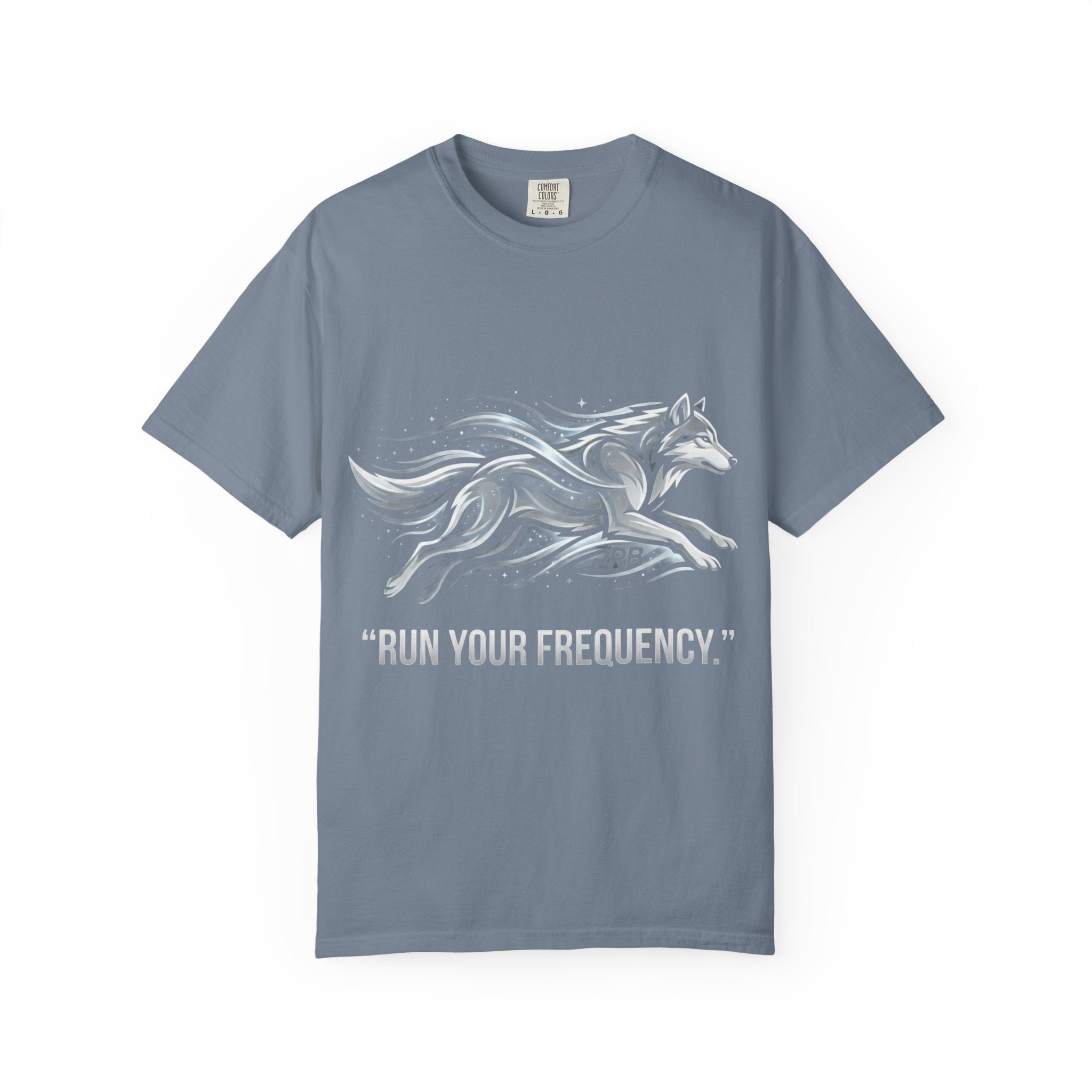 Wolf Graphic T-Shirt — 'Run Your Frequency' Motivational Tee by Printify