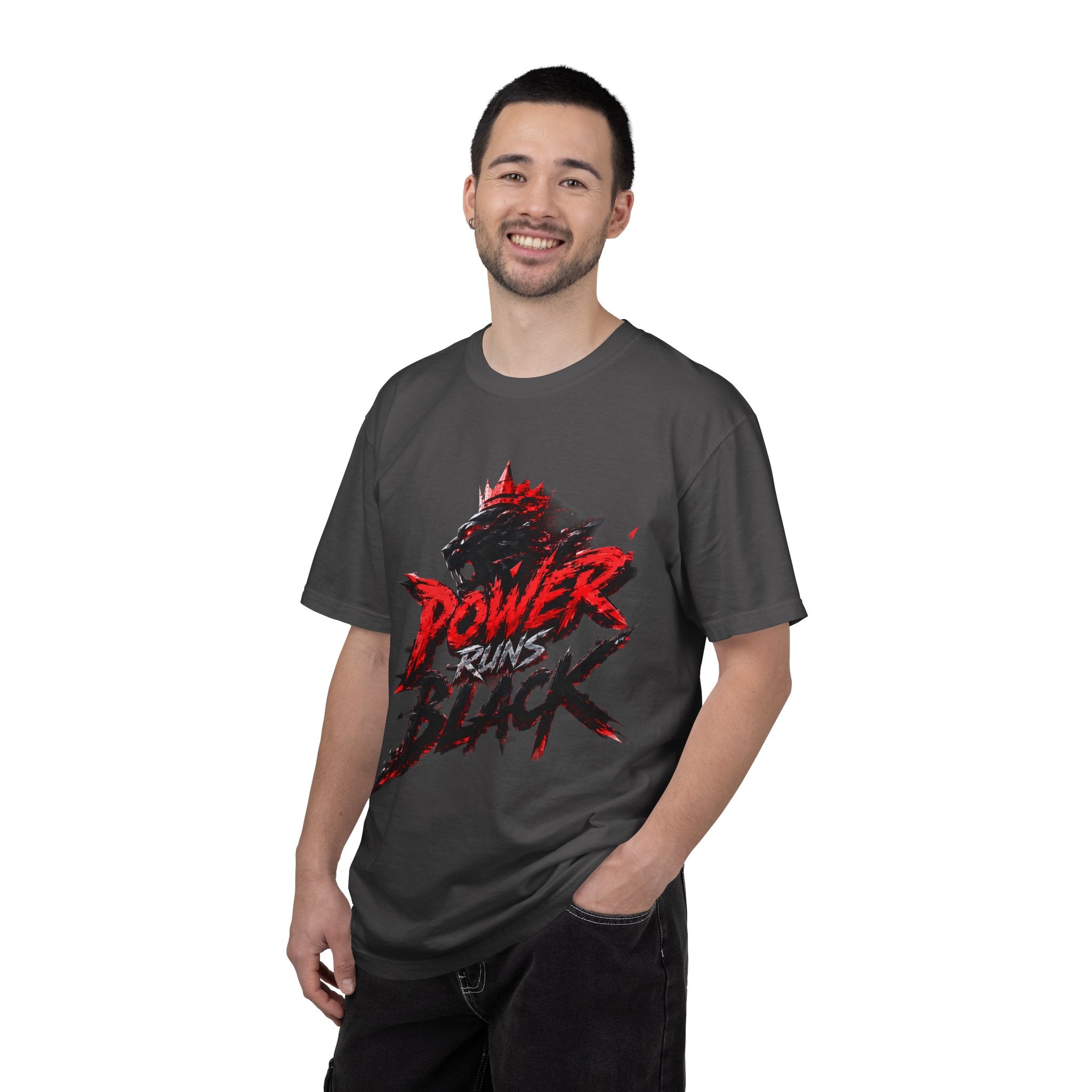 Power Runs Black T-shirt | Wolf Silhouette, Red Black Graphic Tee by Power Runs Black