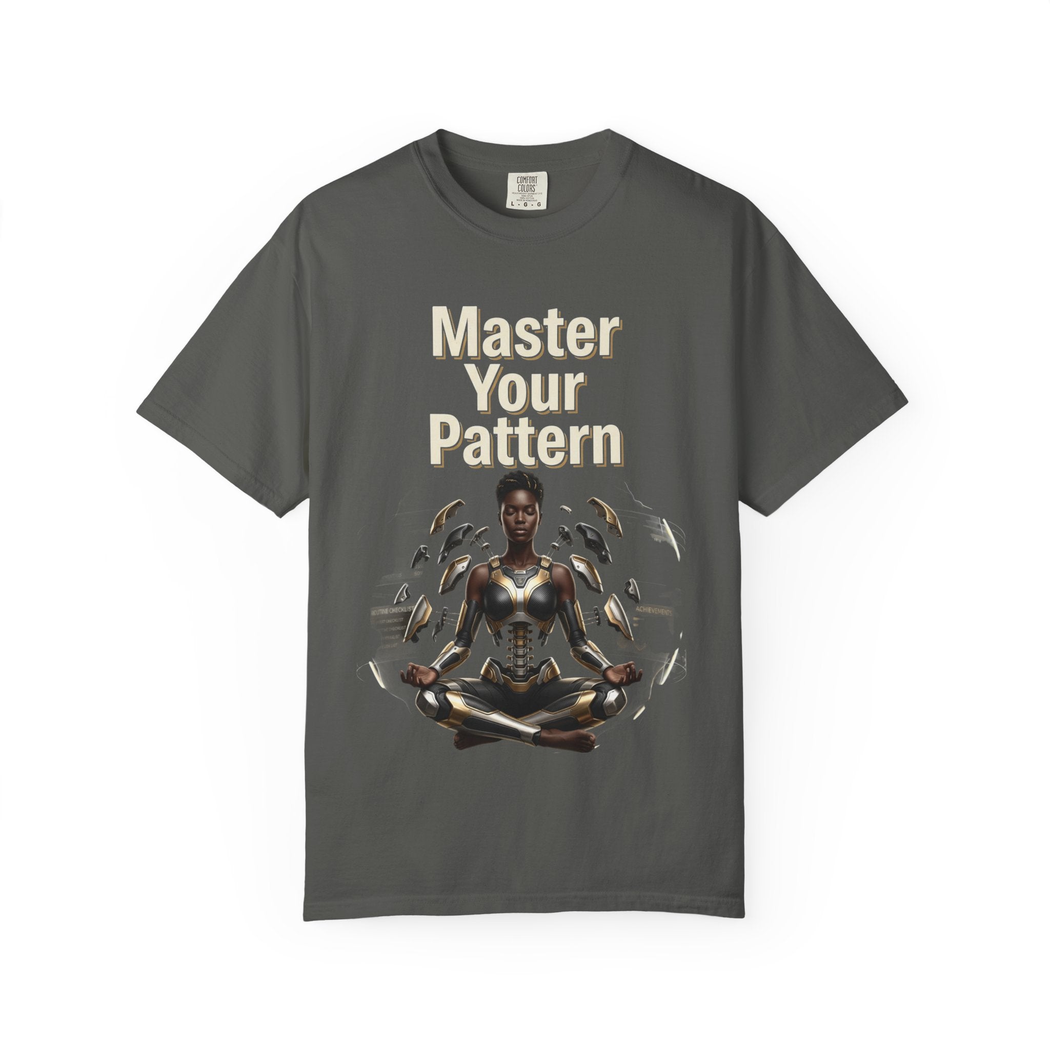 Printify PRB Master Your Pattern T-Shirt | Meditative Black Figure, Gold Accents - T-Shirt
