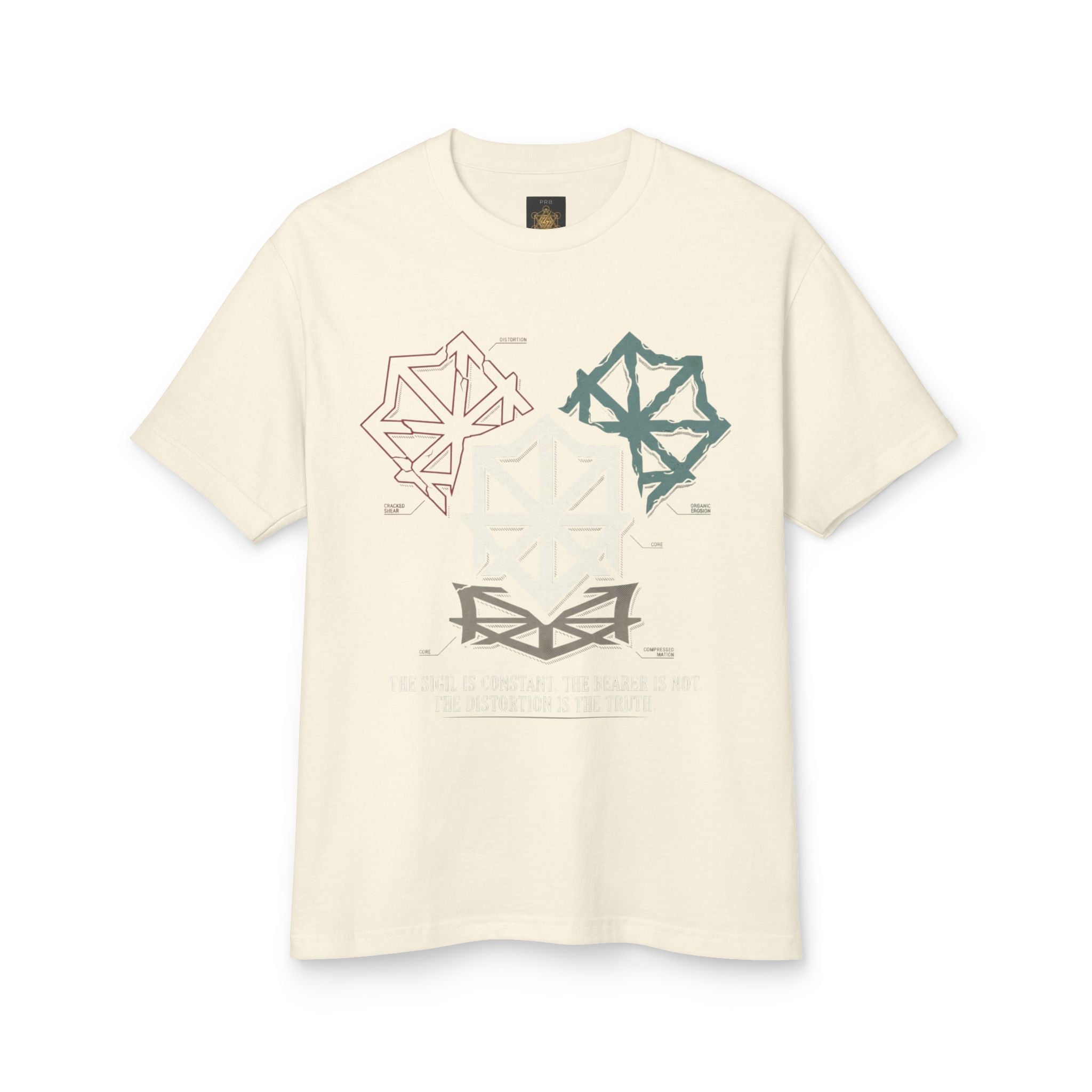 Power Runs Black PRB Abstract Geometric Logo Tee — Vintage Garment-Dyed Graphic T-Shirt by Power Runs Black