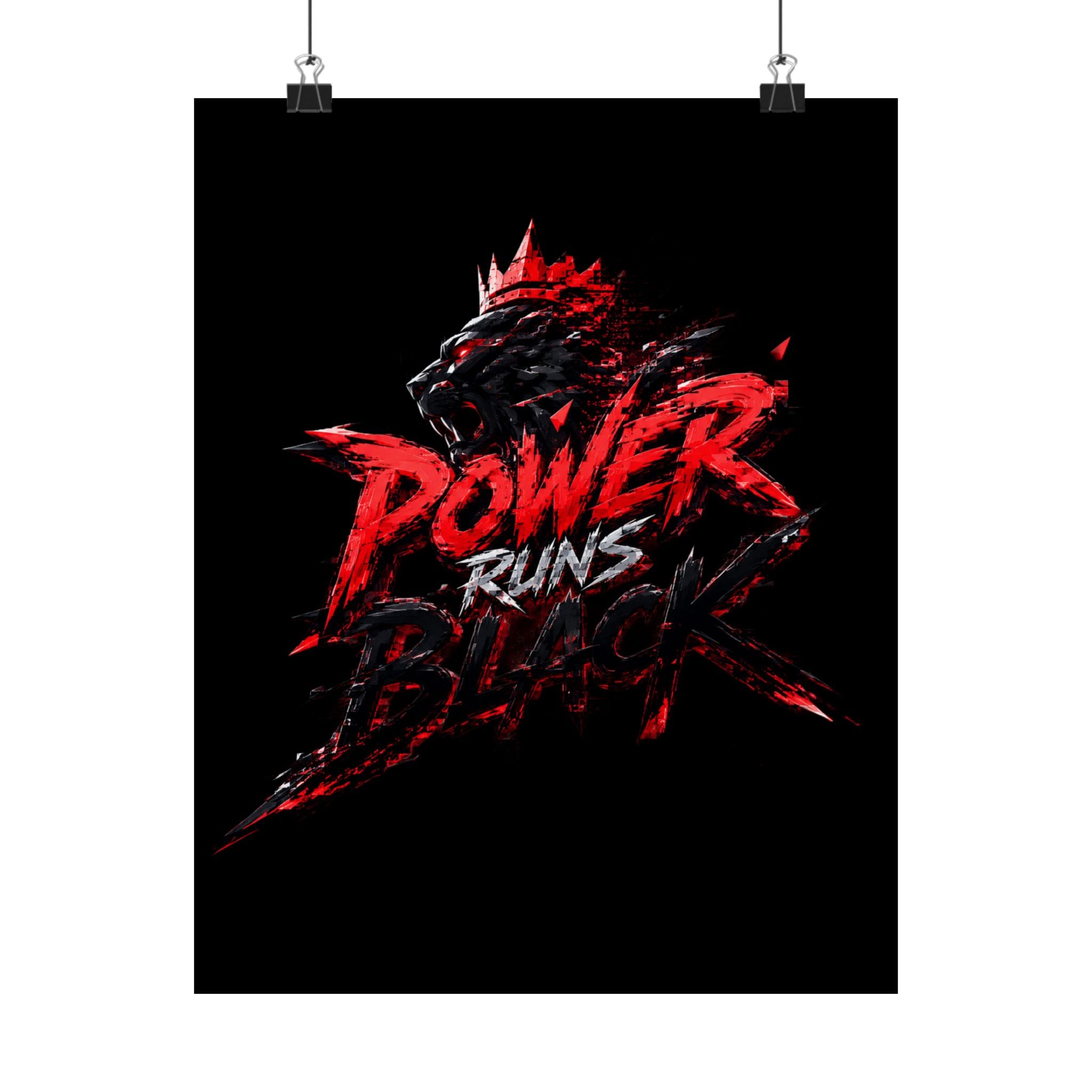 Power Runs Black Matte Poster — Red Panther Skull Graphic Wall Art by Power Runs Black