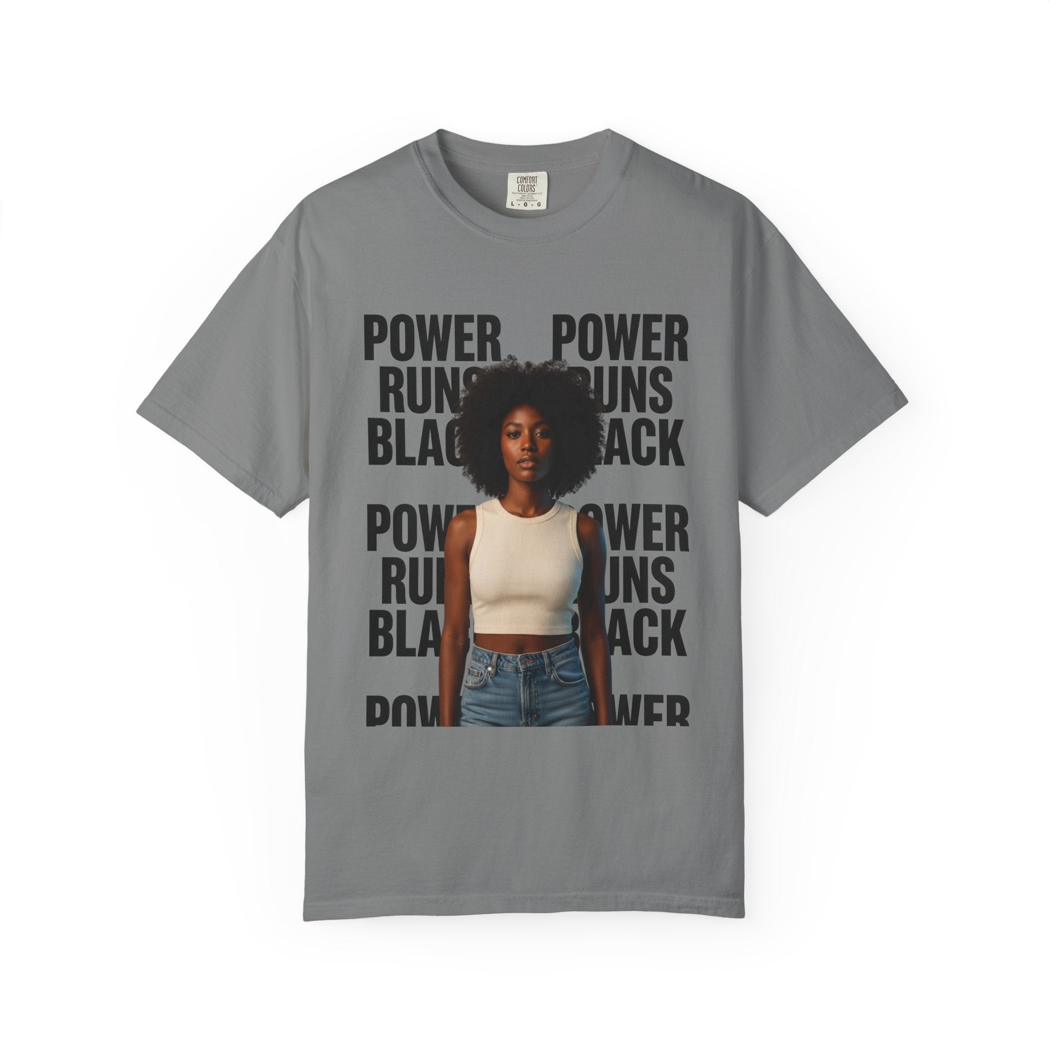 PRB Power Runs Black T-Shirt — Empowerment Portrait Tee by Power Runs Black