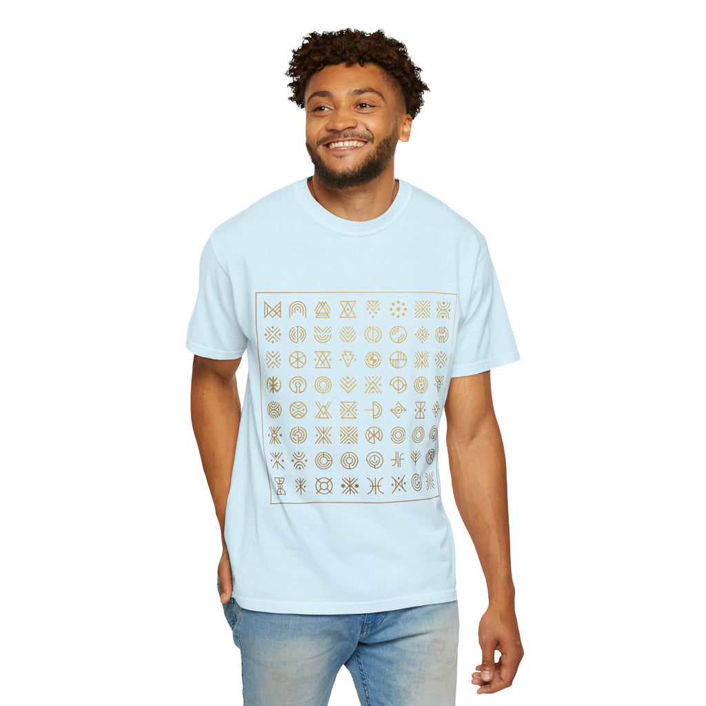 Power Runs Black PRB Symbol Grid T-Shirt — Minimal Gold Icon Graphic Tee by Printify