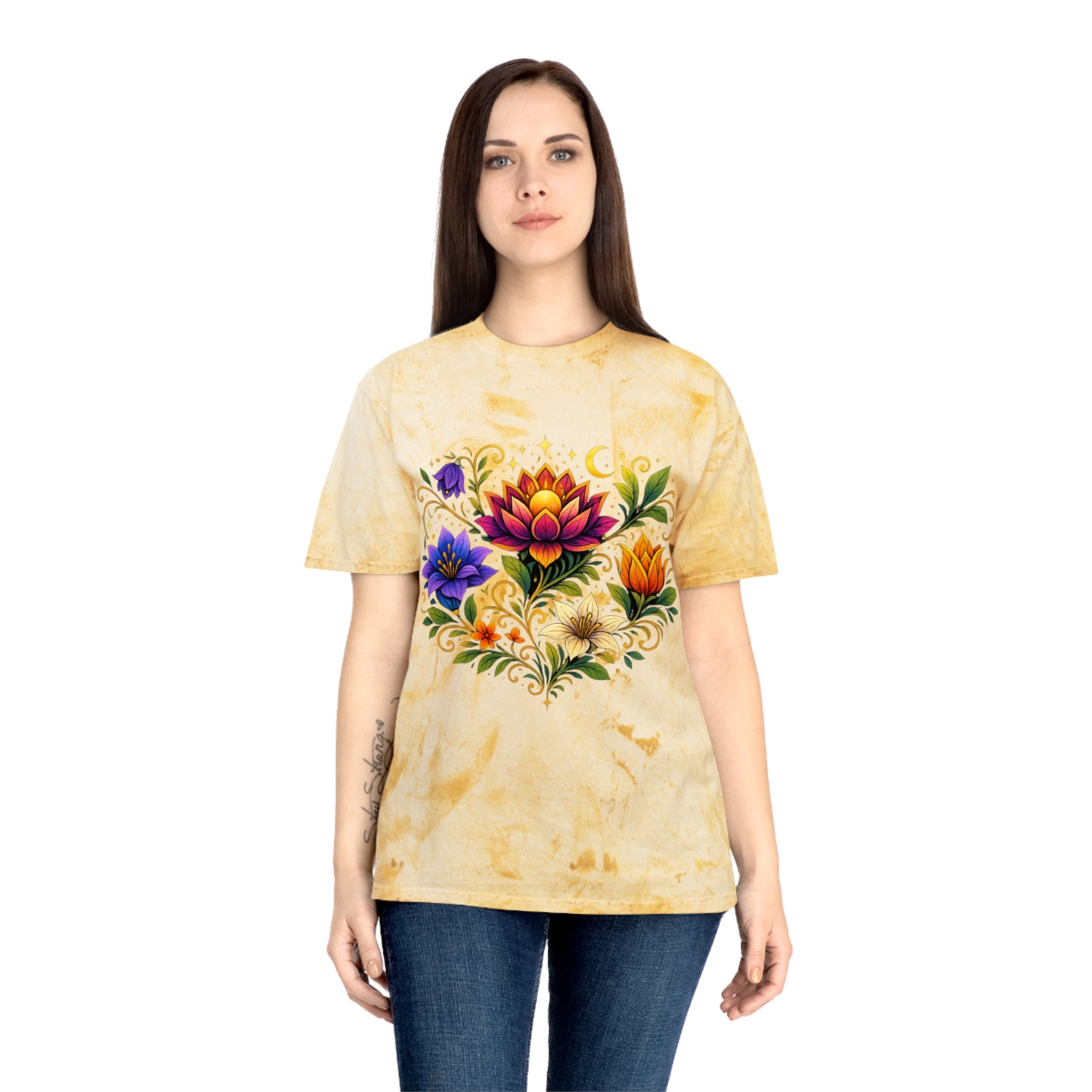 Pretty Rich Bitch by PRB Vibrant Lotus Bouquet T-Shirt | Floral Watercolor Bloom Tee by Power Runs Black