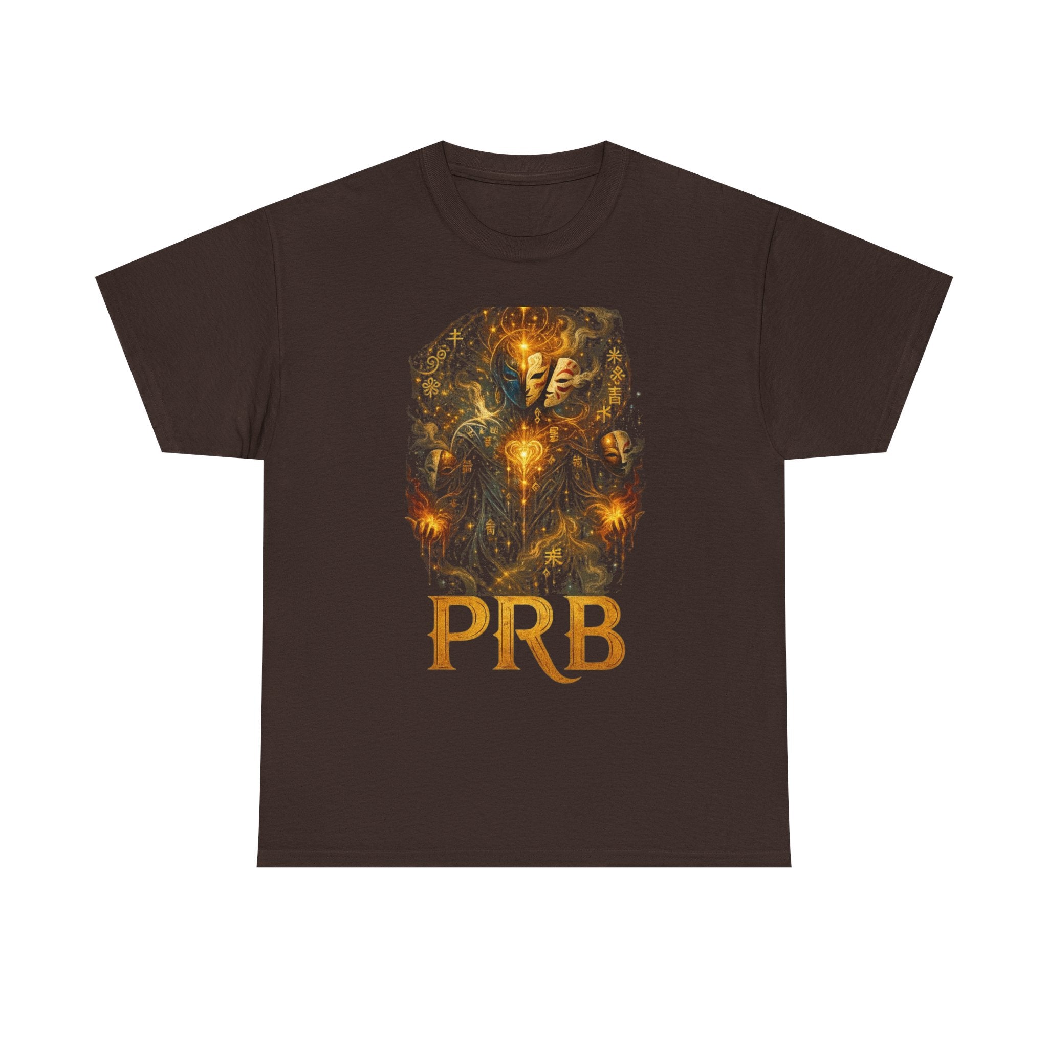 PRB Golden Mystic Mask Graphic Tee — Vintage Nature Illustration T-Shirt by Power Runs Black